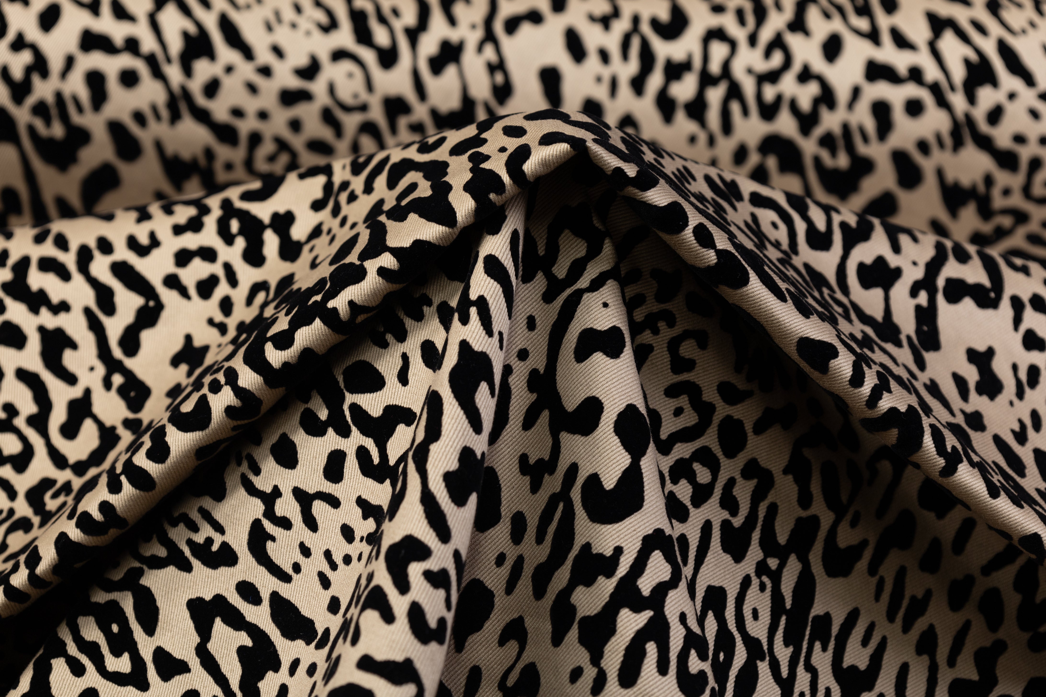 Italian Denim with Cheetah Pattern Flocking - Beige / Black