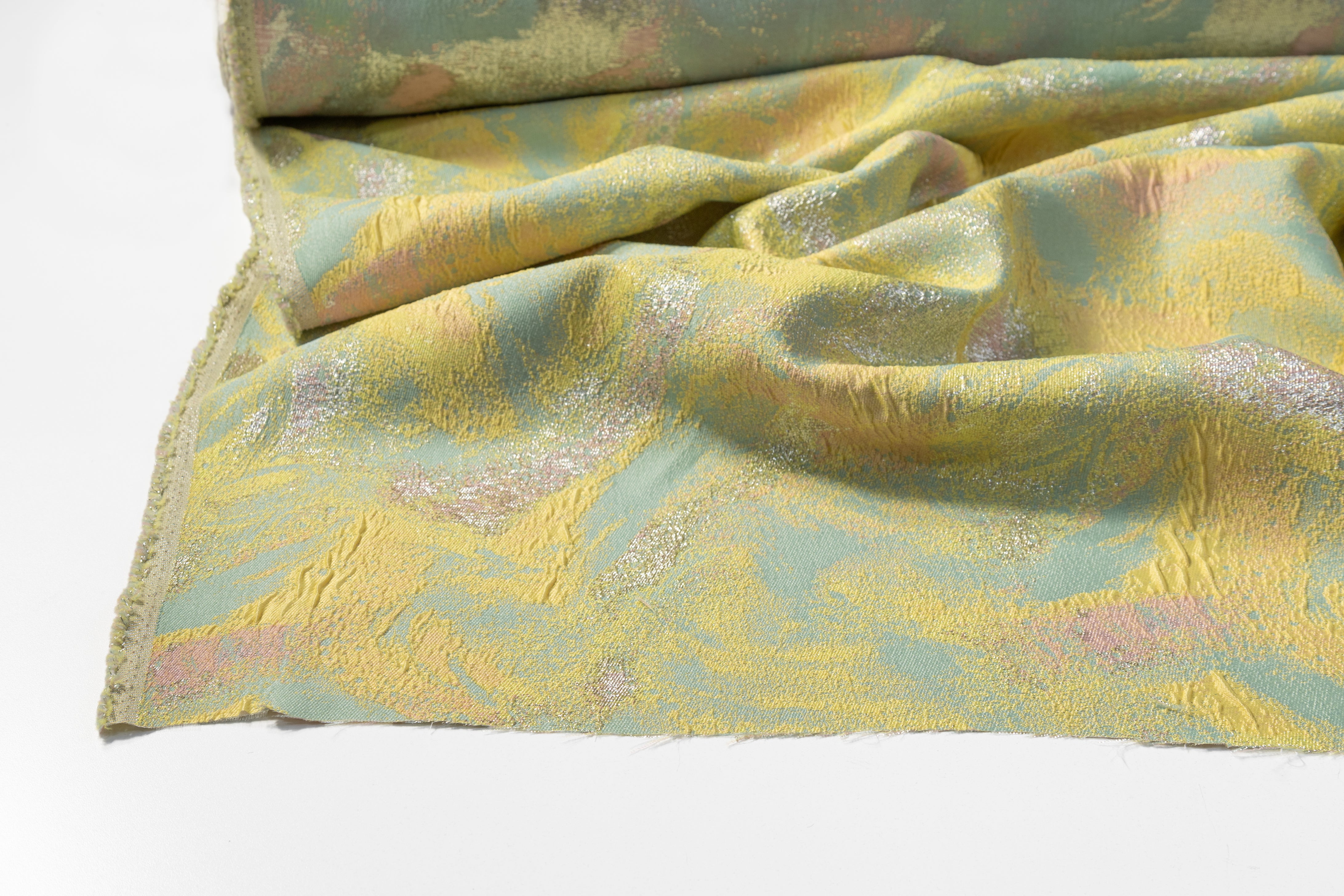 Abstract Metallic Cloqué Brocade - Yellow / Green / Pink
