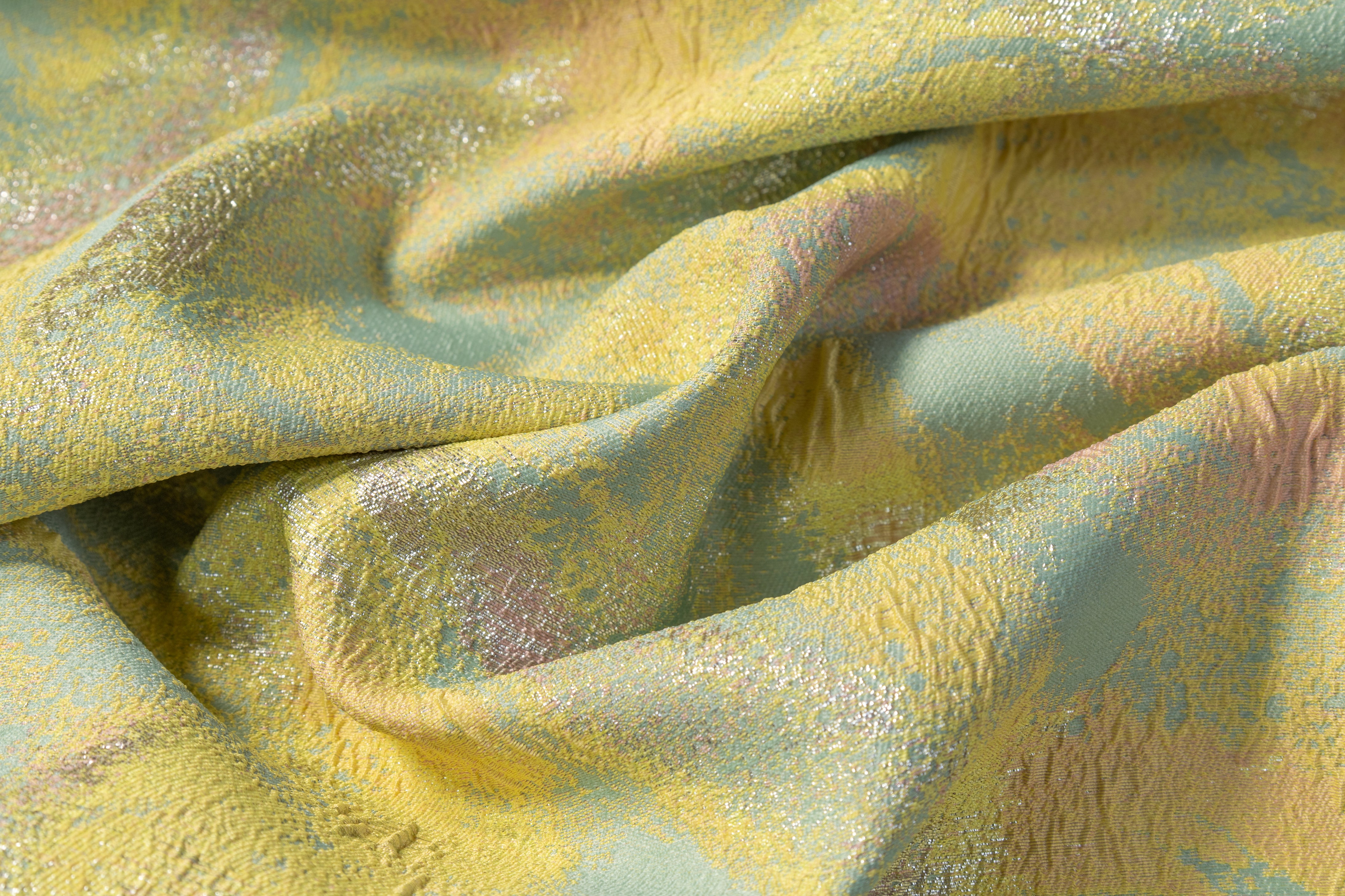 Abstract Metallic Cloqué Brocade - Yellow / Green / Pink