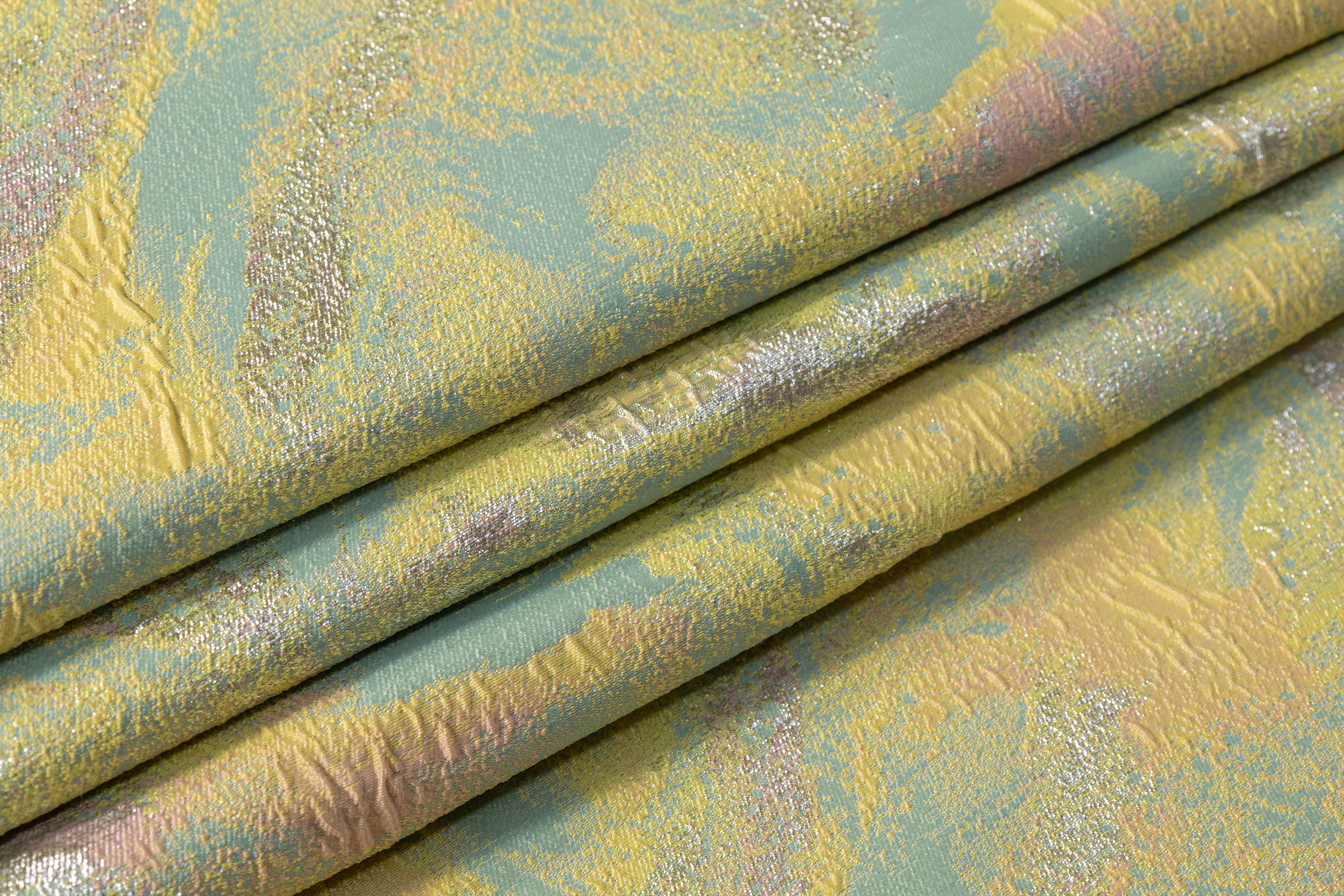 Abstract Metallic Cloqué Brocade - Yellow / Green / Pink