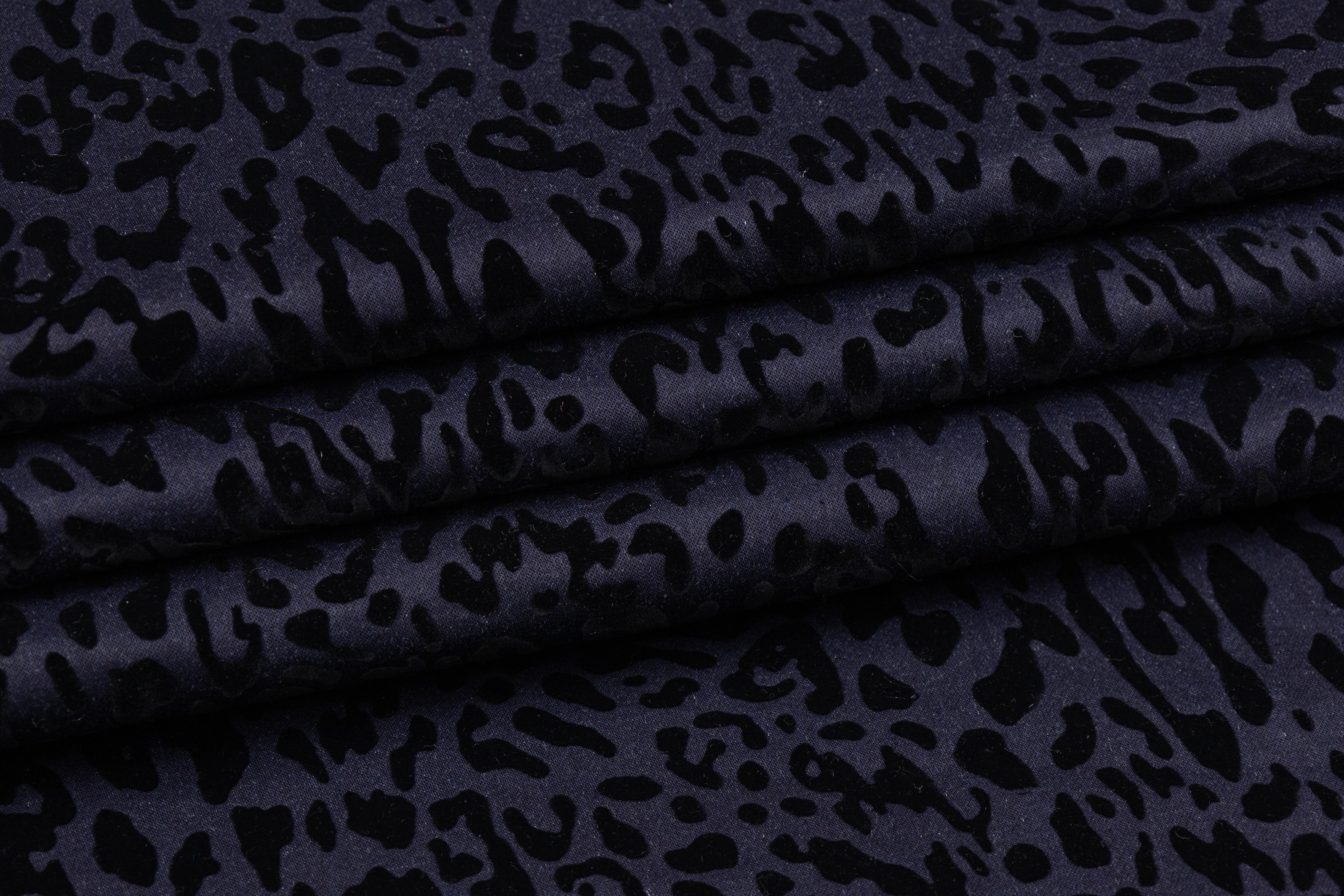Italian Denim with Cheetah Pattern Flocking - Indigo / Black