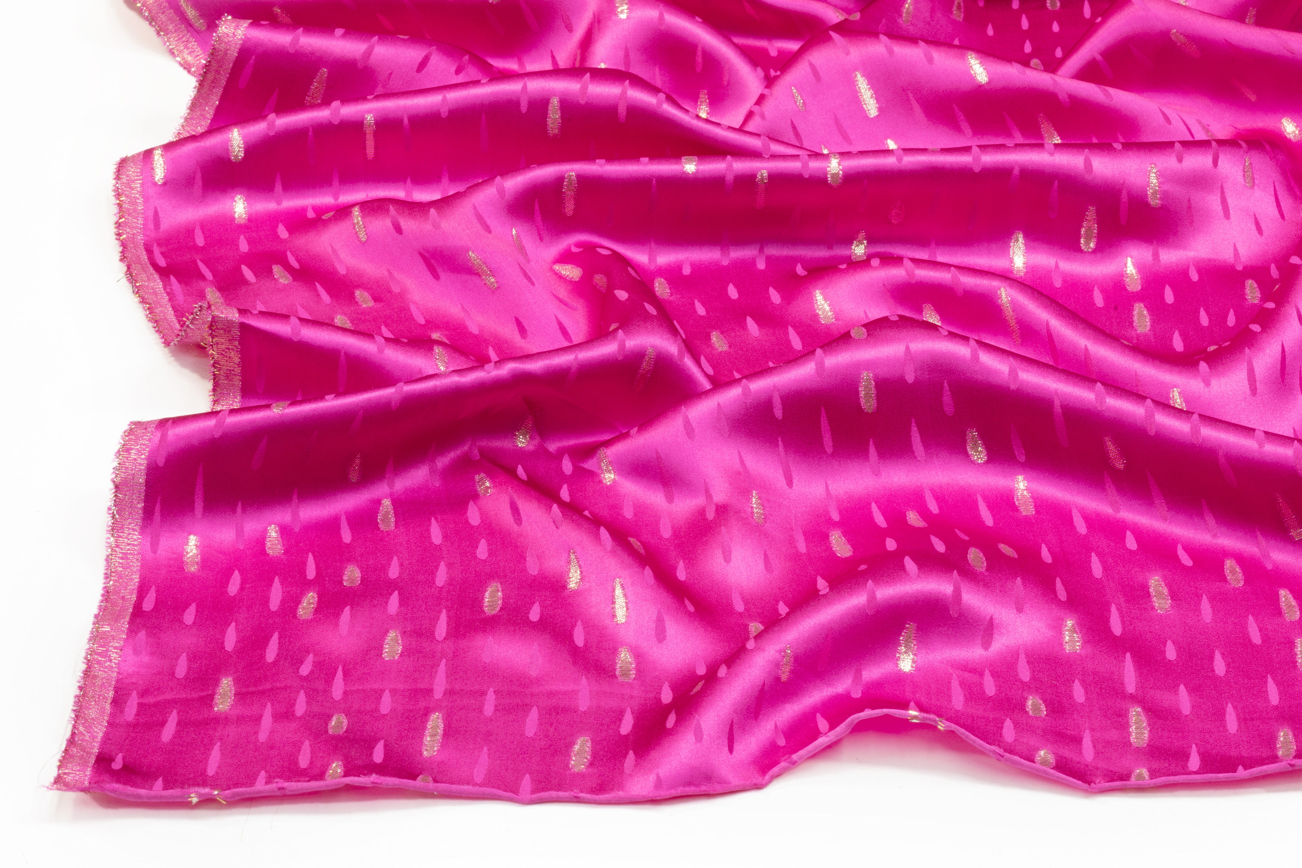 Tear Drop Metallic Italian Silk Jacquard - Fuchsia / Gold
