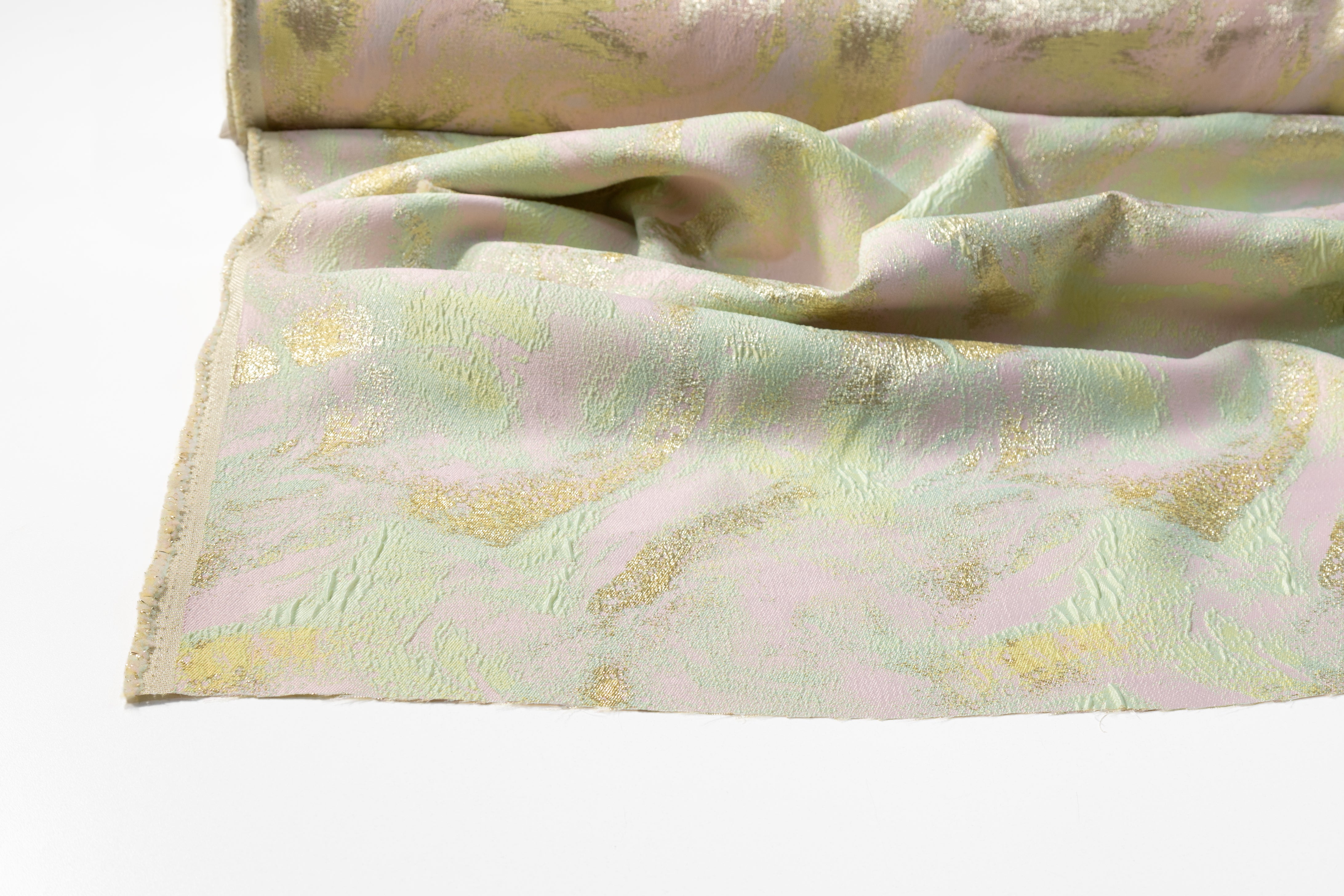 Abstract Metallic Cloqué Brocade - Pink / Green / Gold