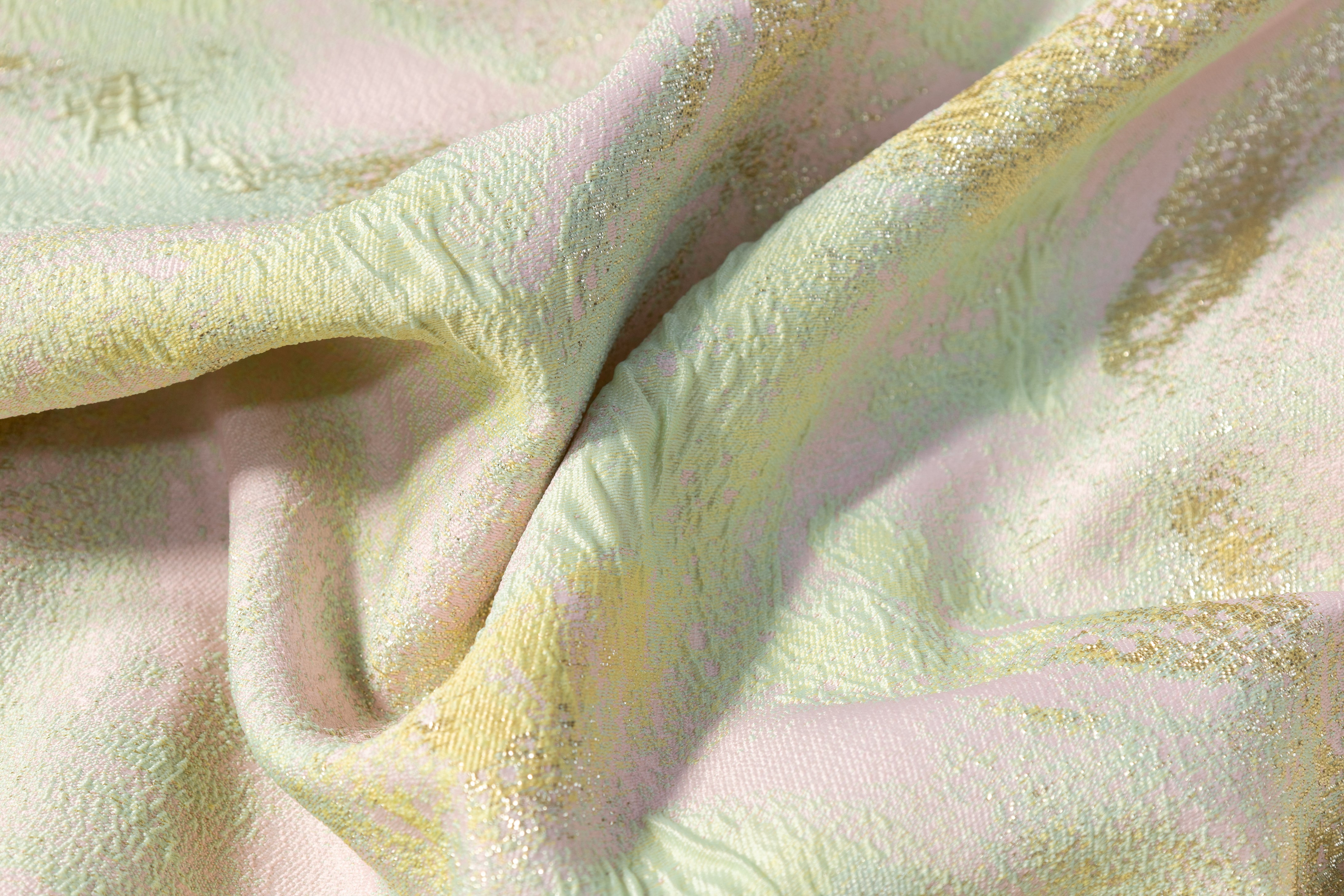 Abstract Metallic Cloqué Brocade - Pink / Green / Gold