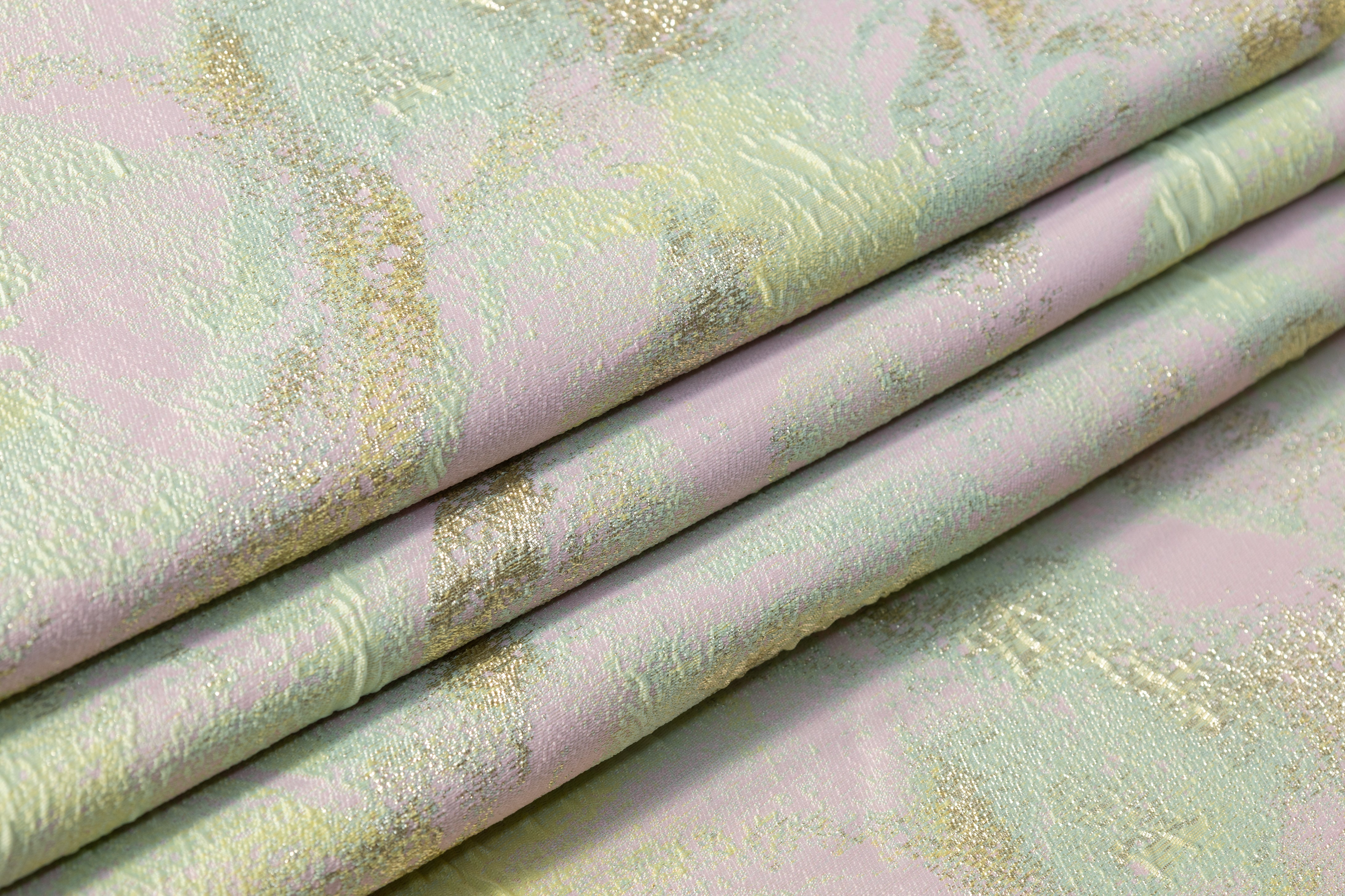 Abstract Metallic Cloqué Brocade - Pink / Green / Gold
