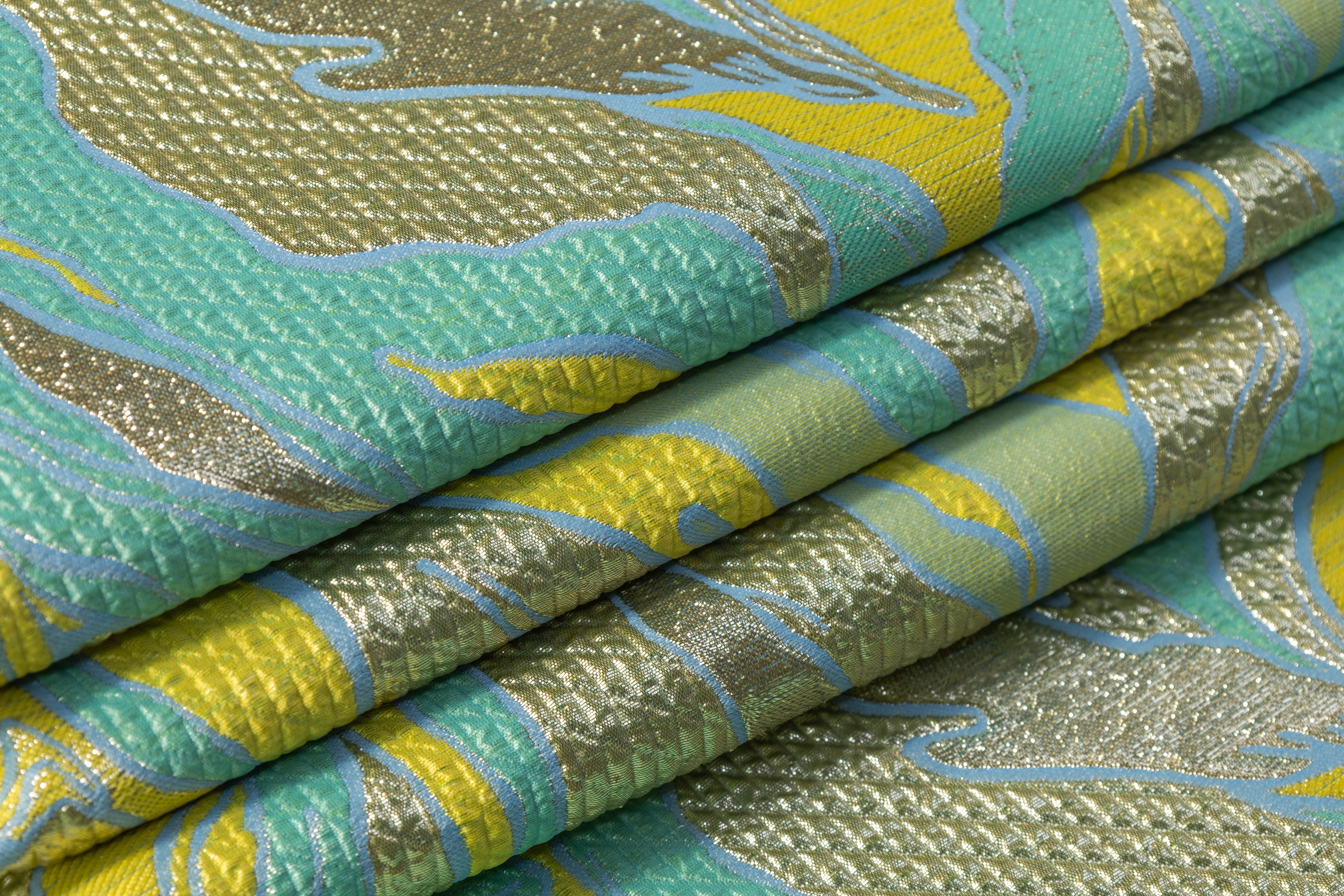 Abstract Metallic Matelassé Brocade - Green / Yellow / Gold