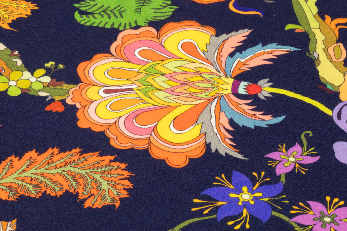 Floral Italian Printed Wool Crepe -Navy / Multicolor