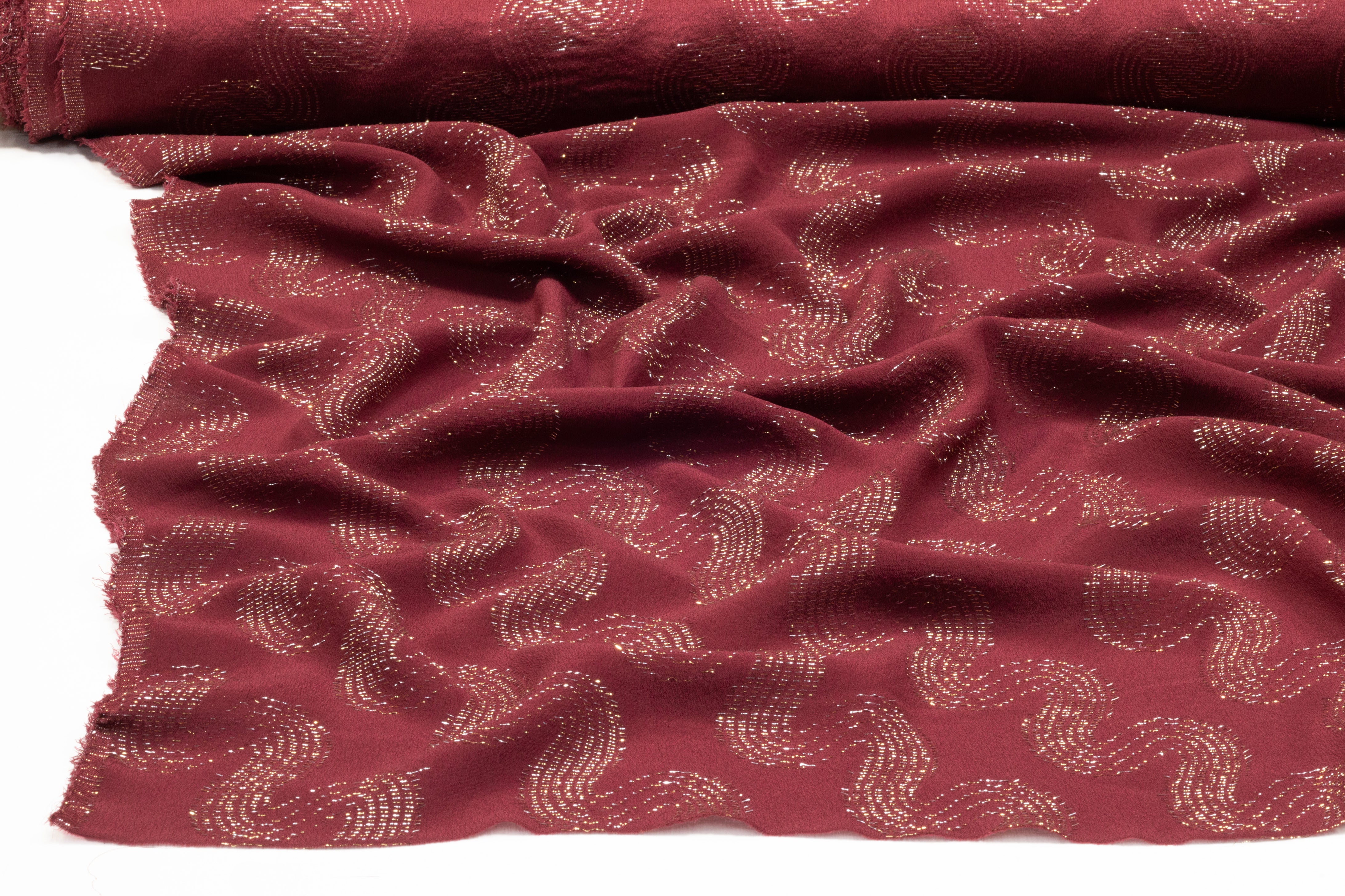 Metallic Italian Silk Jacquard - Burgundy / Gold