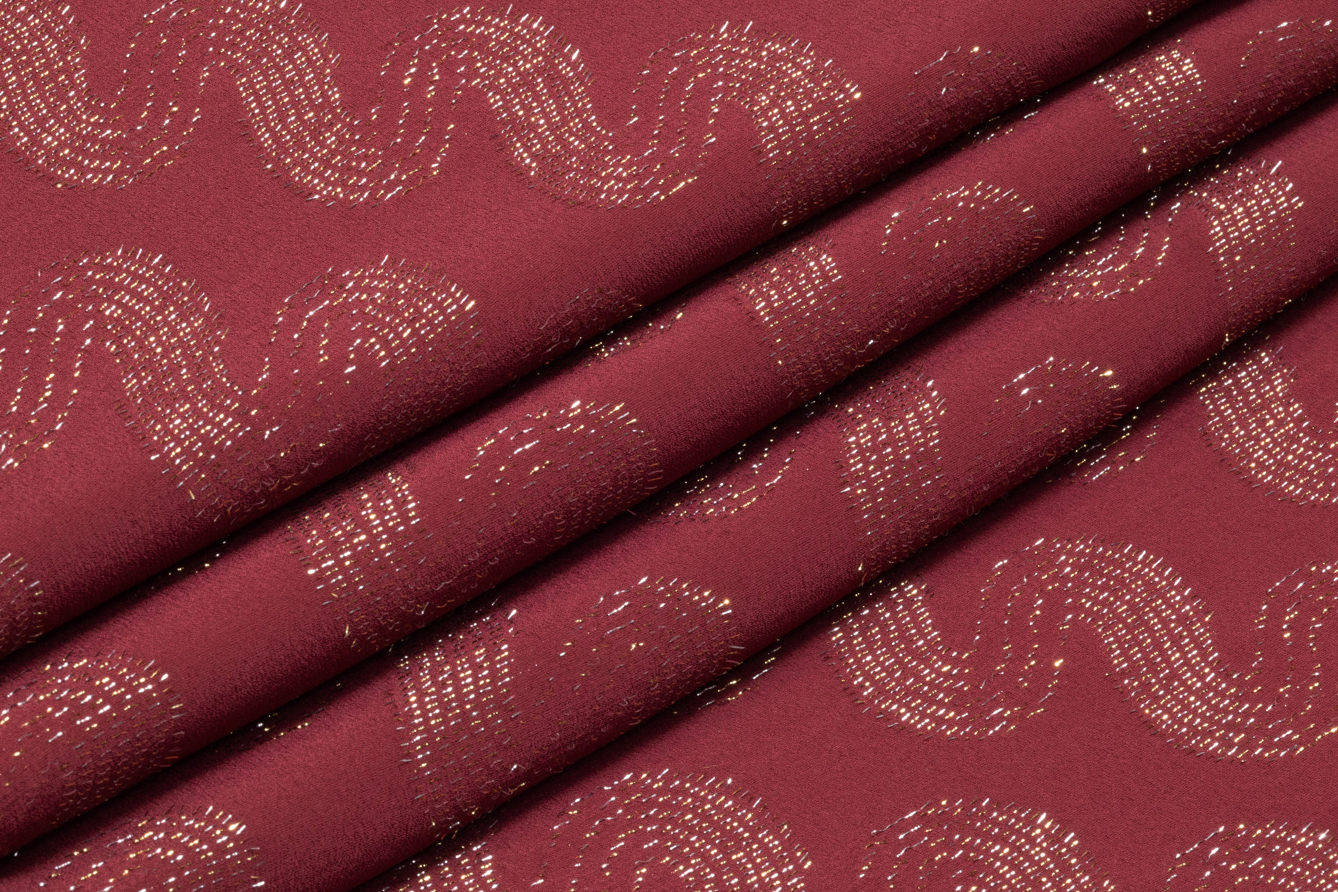 Metallic Italian Silk Jacquard - Burgundy / Gold