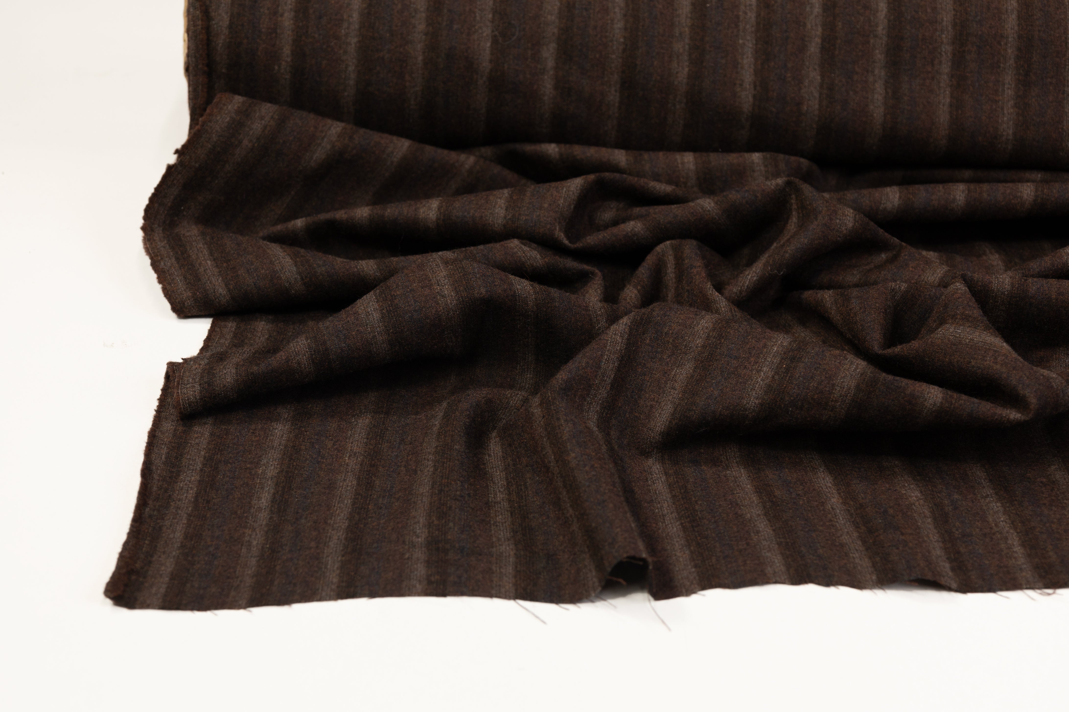 Striped Wool Blend Flannel Suiting - Brown
