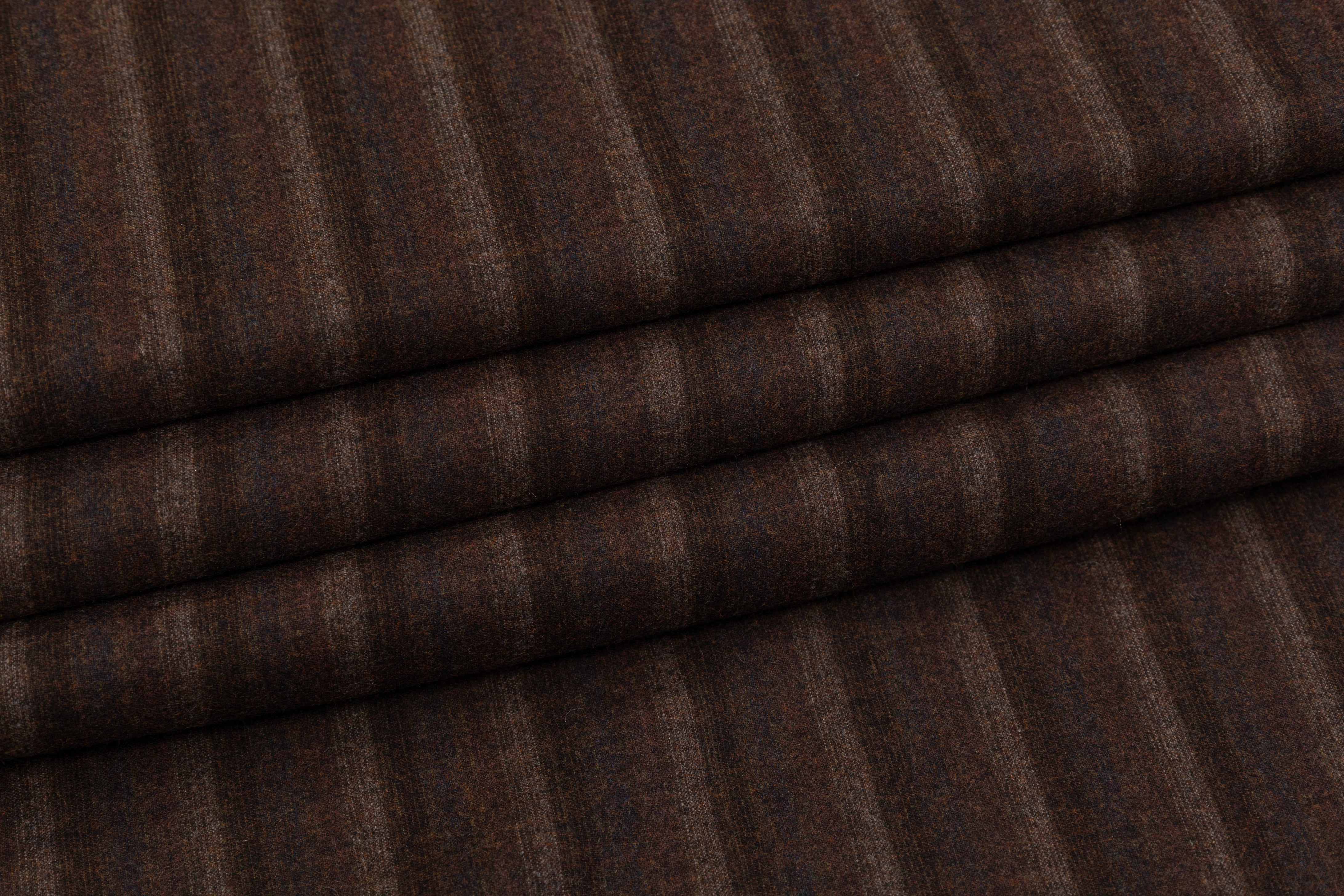 Striped Wool Blend Flannel Suiting - Brown