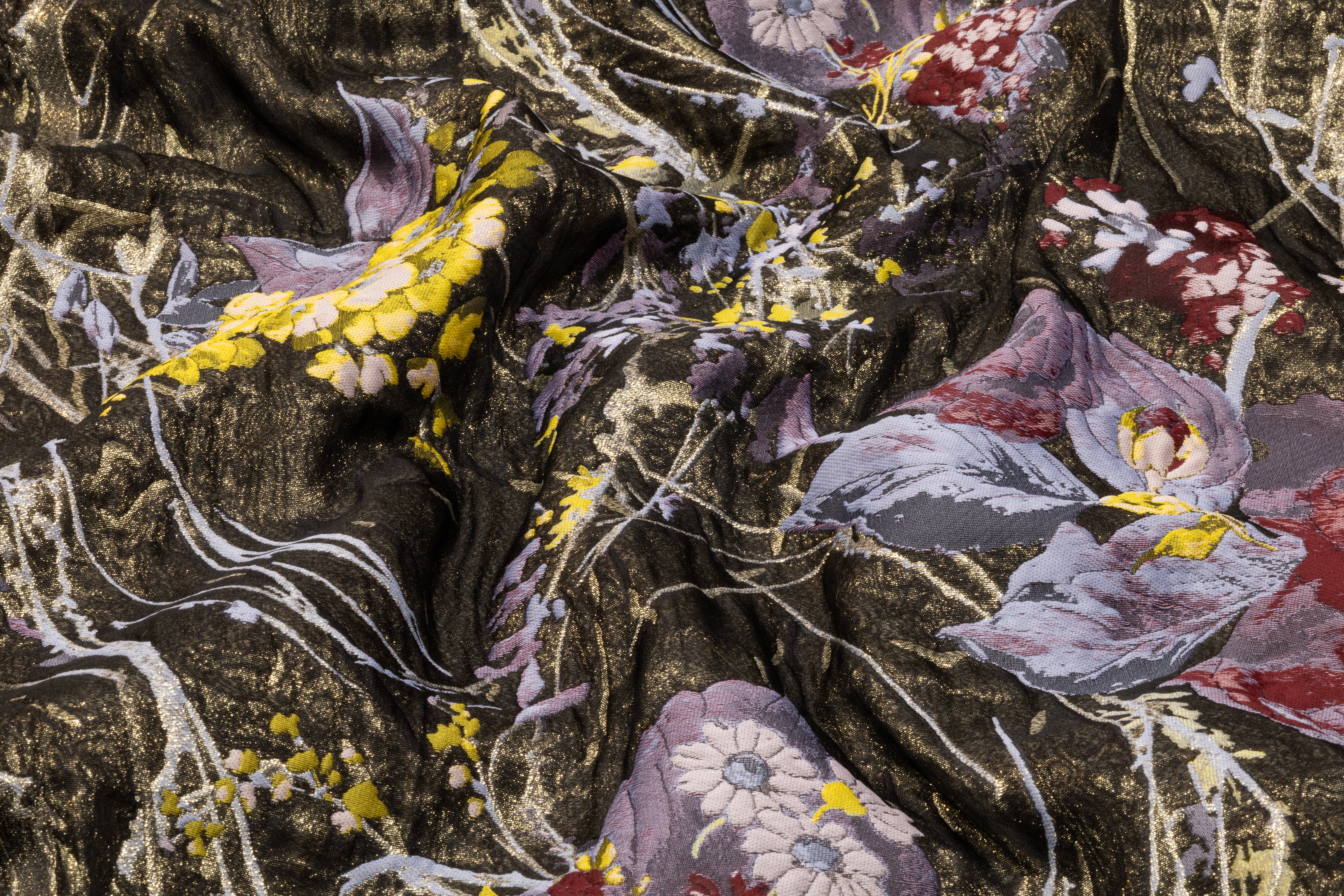 Floral Metallic Italian Silk Blend Double Organza Brocade - Antique Gold