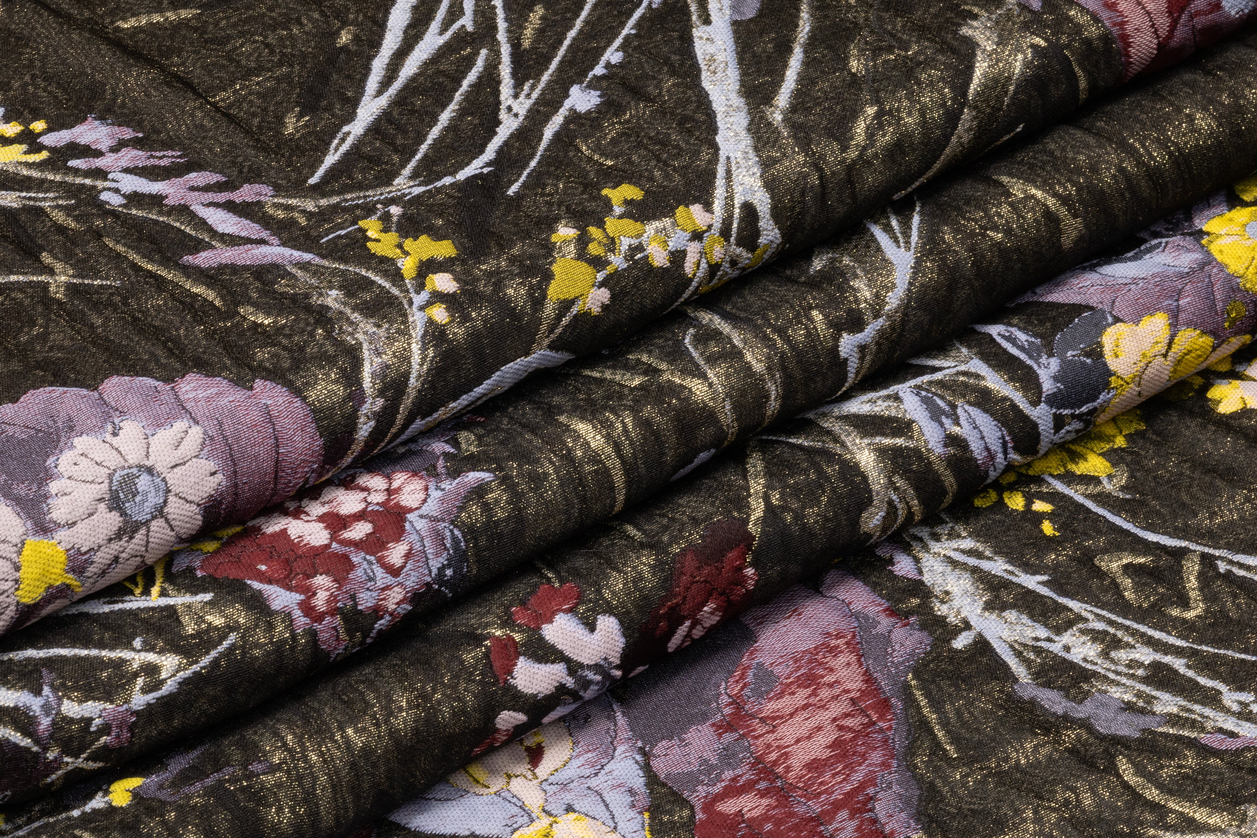 Floral Metallic Italian Silk Blend Double Organza Brocade - Antique Gold