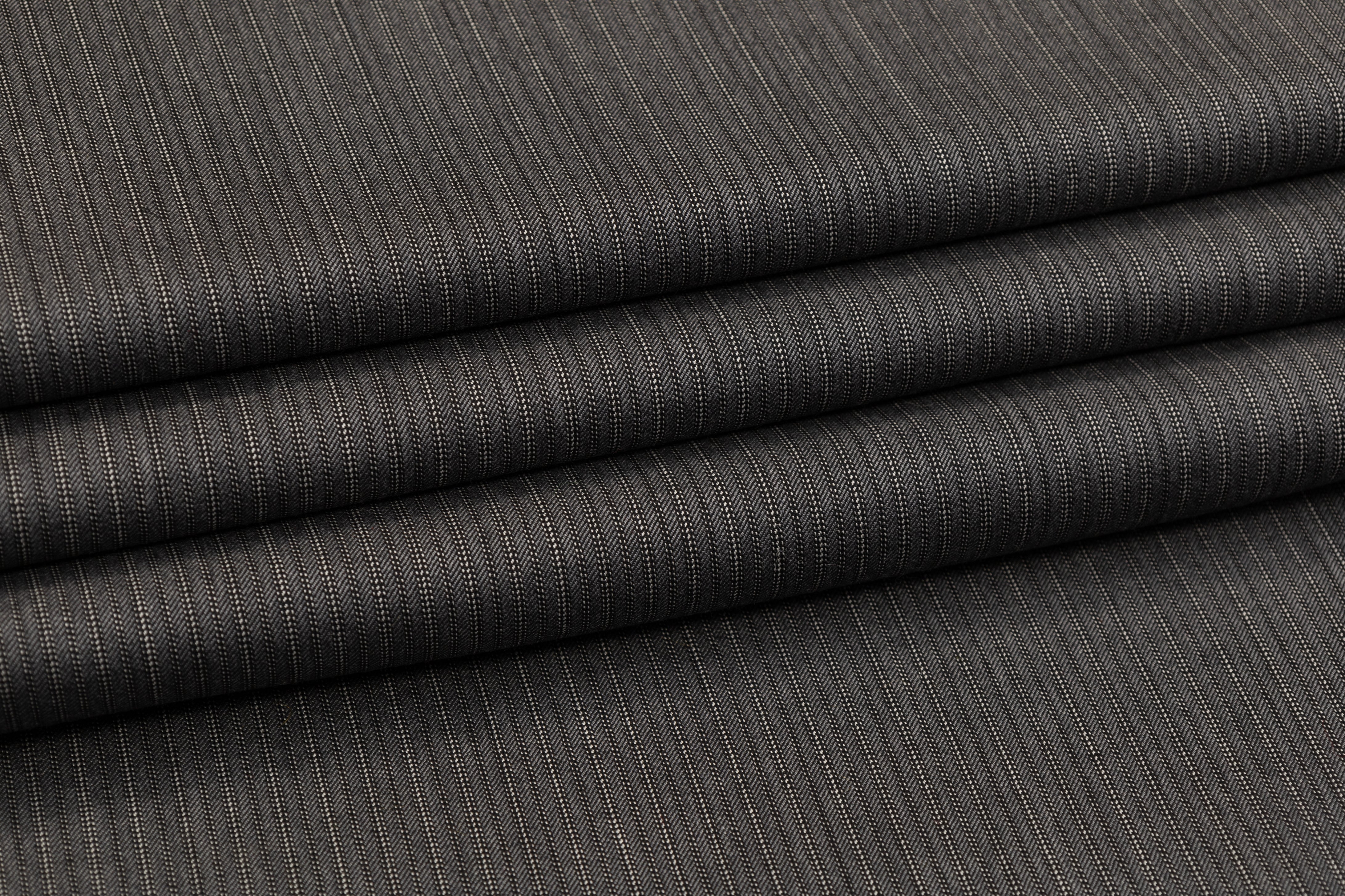 Striped Italian Wool Suiting - Gray