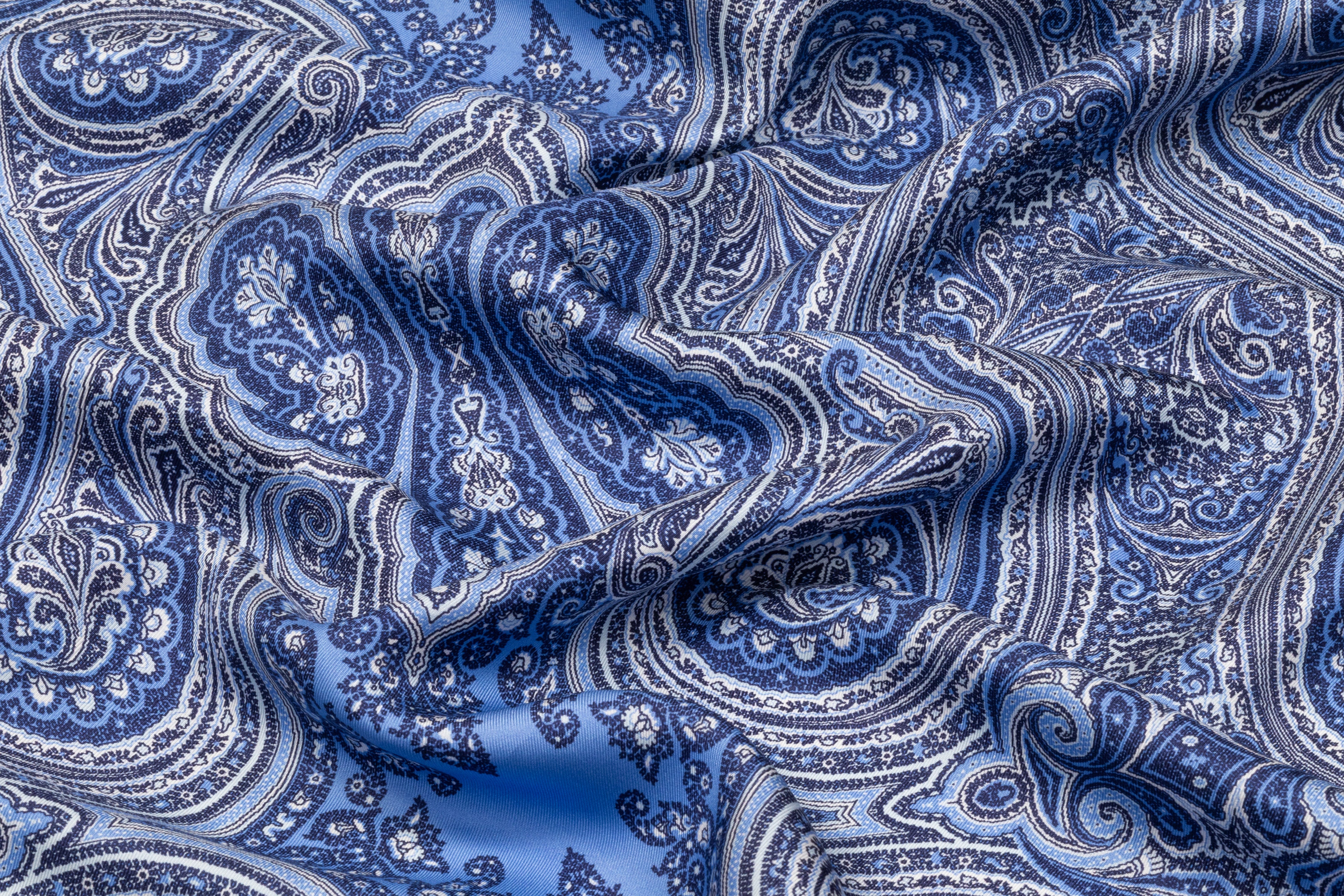 Paisley Italian Silk Twill - Blue