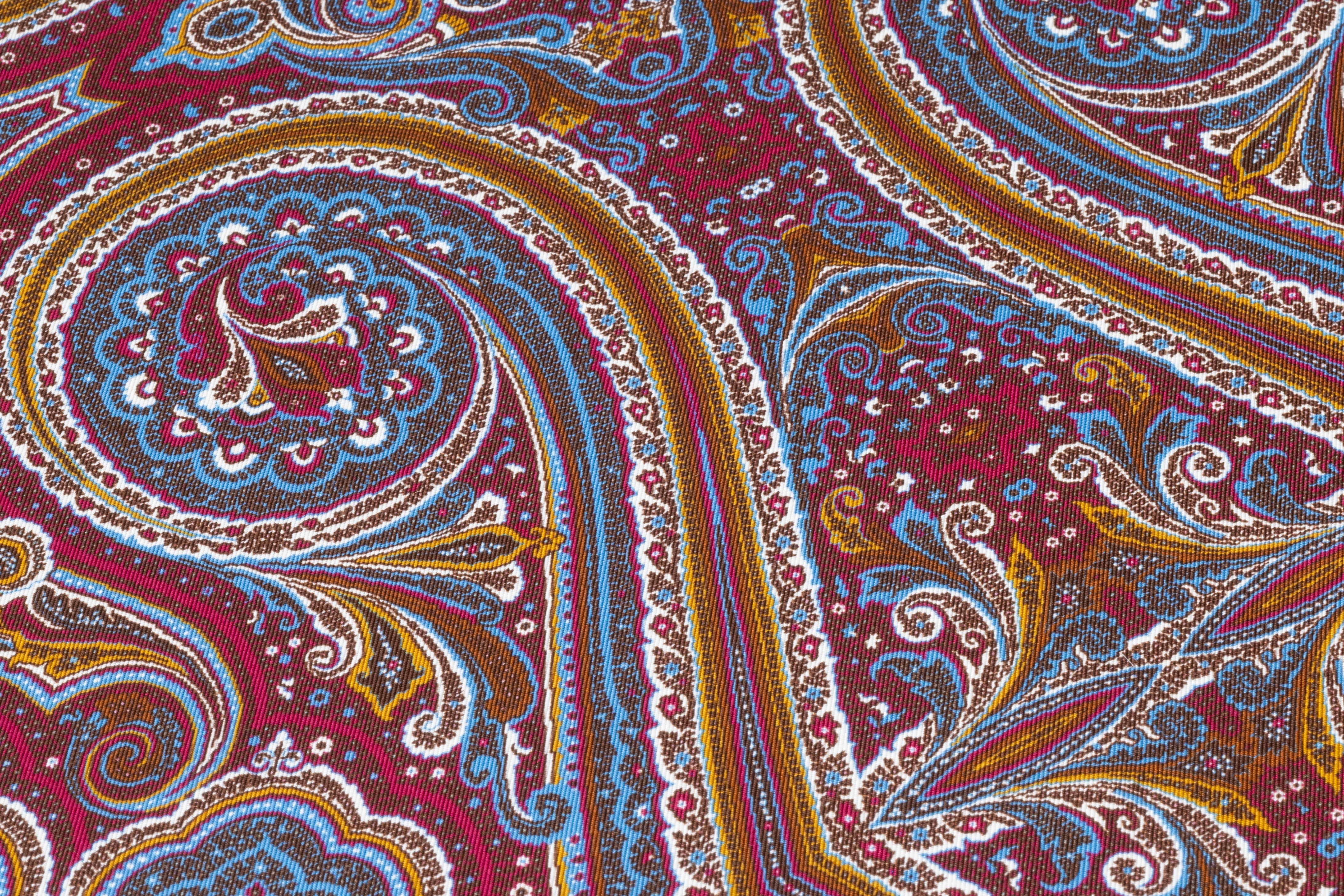 Paisley Italian Silk Twill - Burgundy / Blue / Gold
