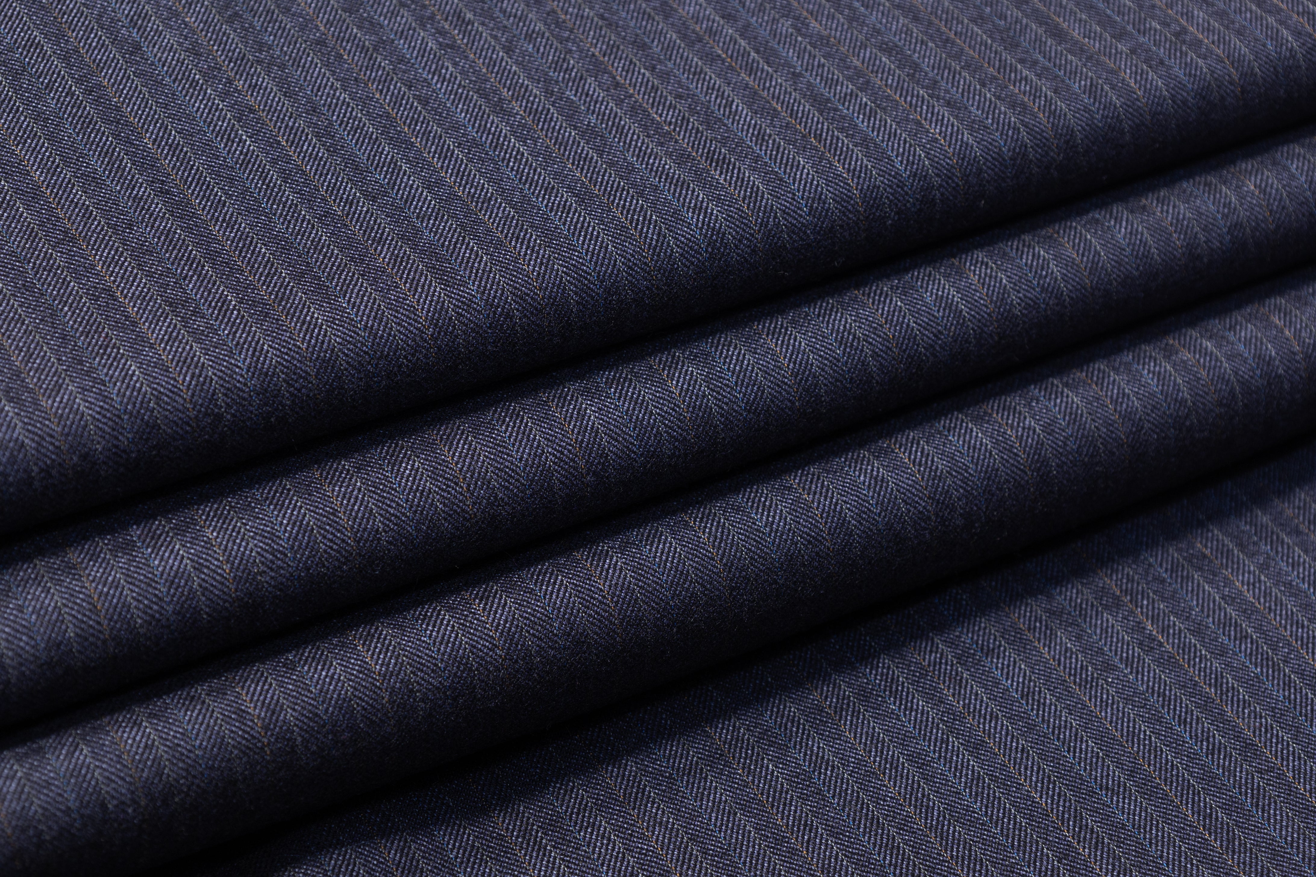Reid Taylor - Striped Herringbone Wool Suiting - Blue