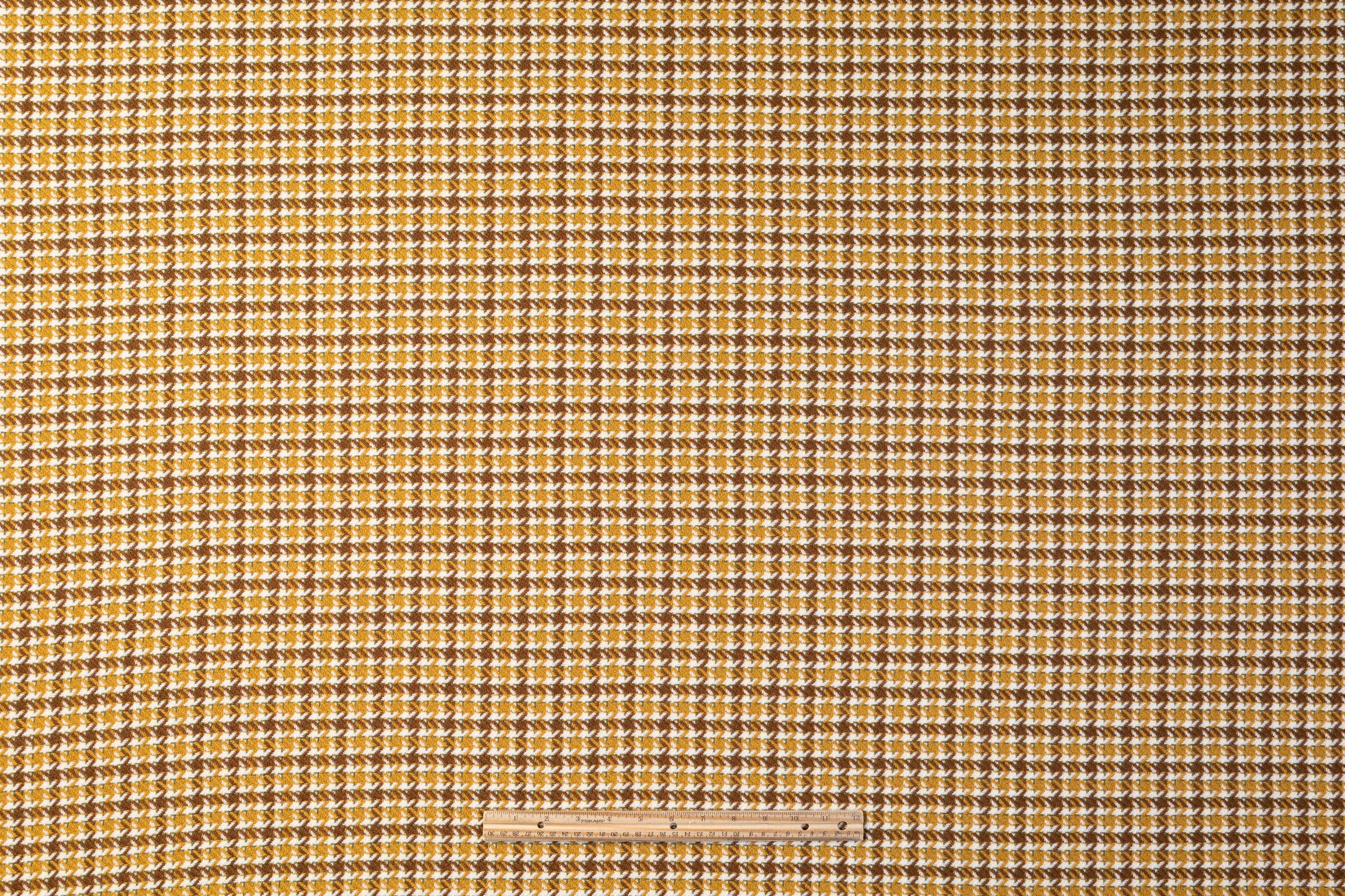 Houndstooth Italian Wool Coating - Mustard / Chestnut
