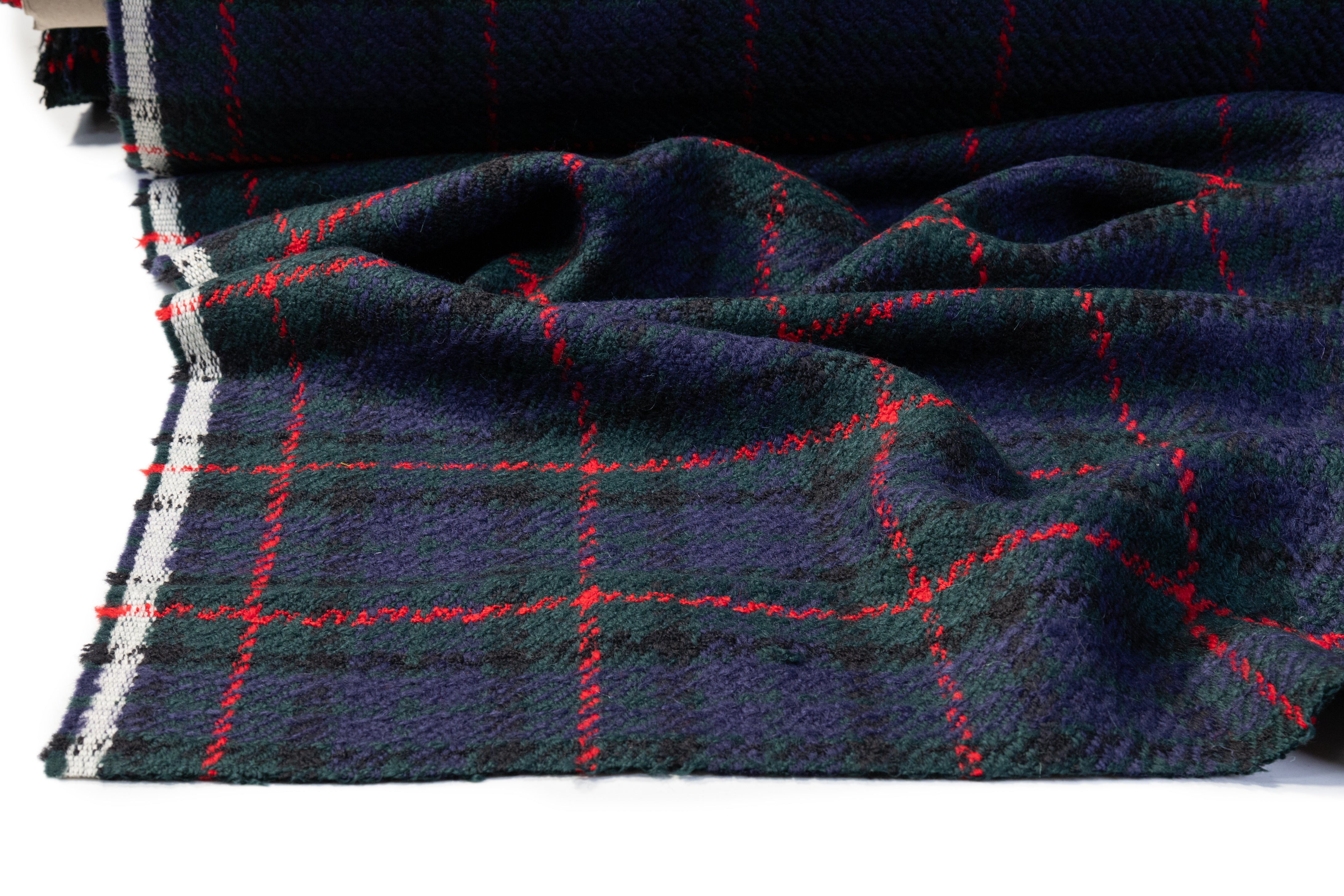 Checked Italian Wool Coating - Green / Navy / Red
