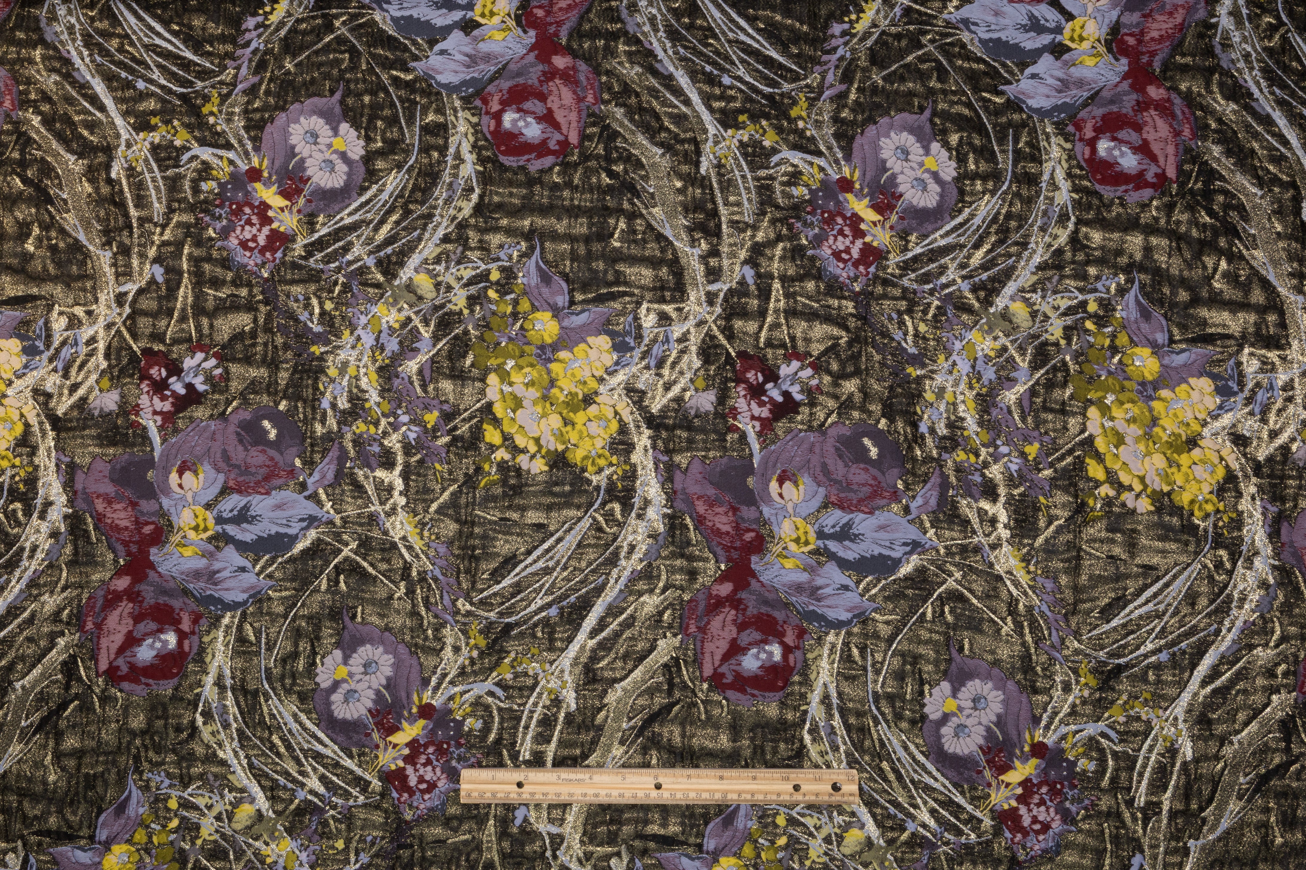 Floral Metallic Italian Silk Blend Double Organza Brocade - Antique Gold