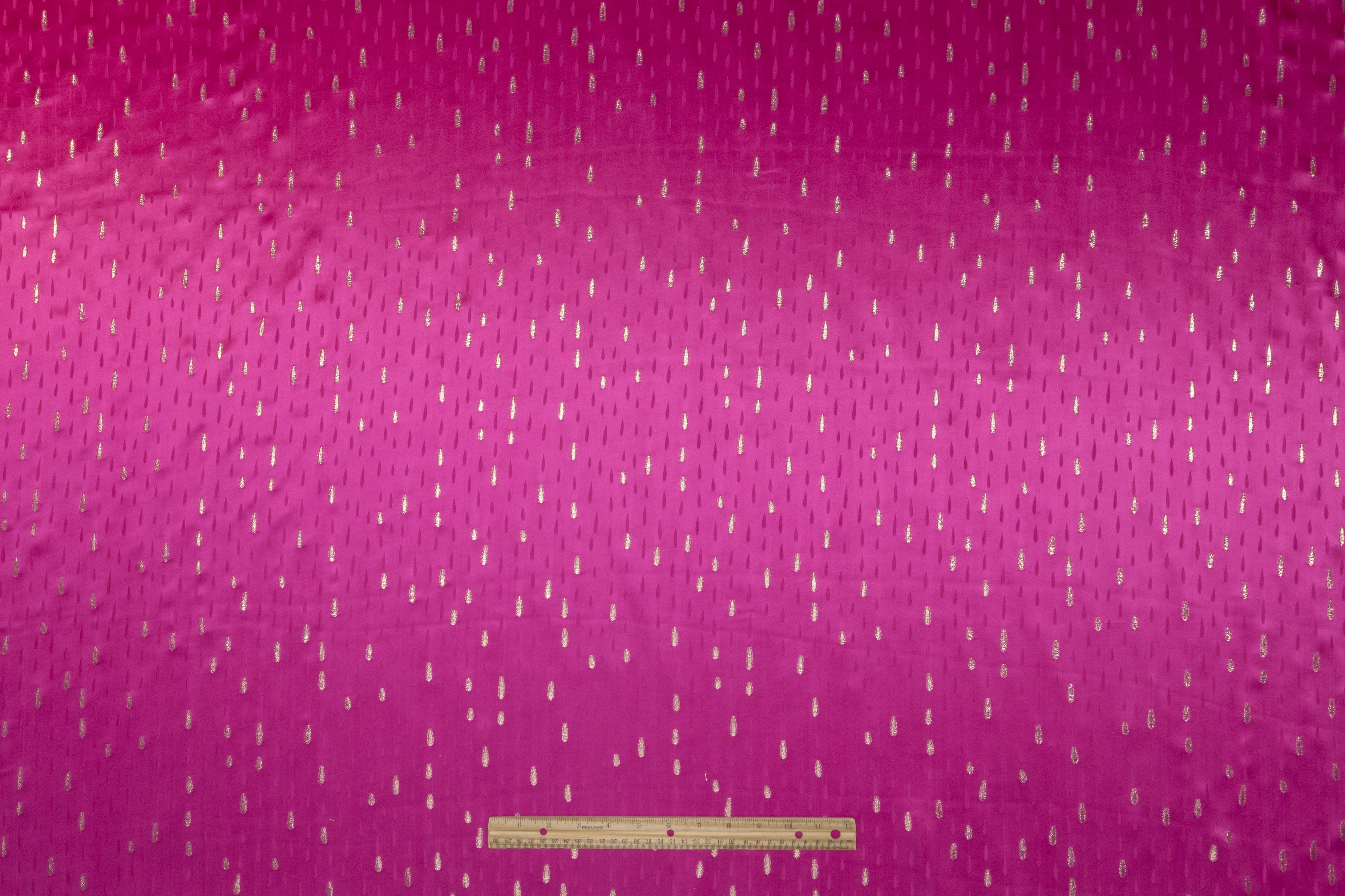 Tear Drop Metallic Italian Silk Jacquard - Fuchsia / Gold