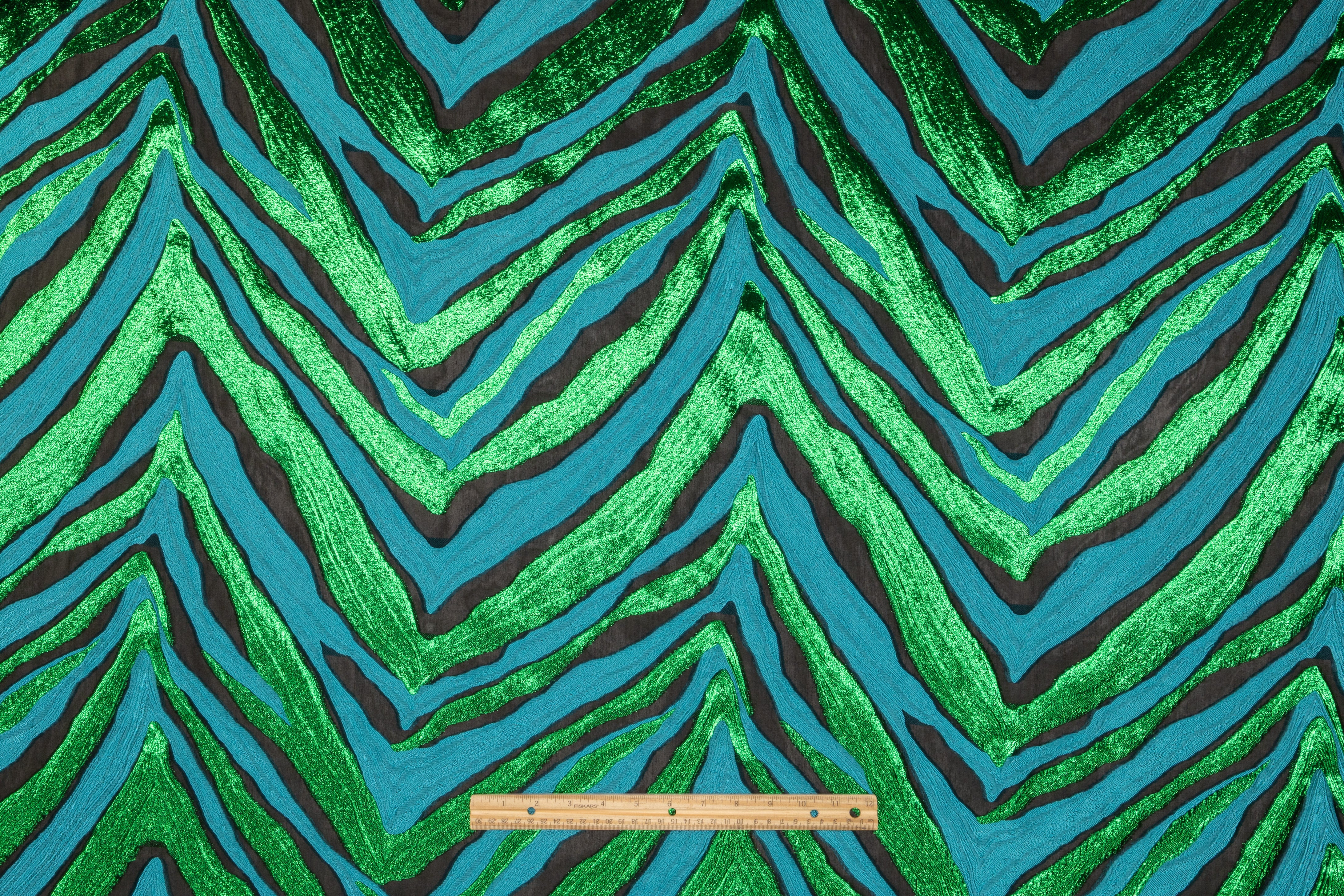 Chevron Metallic Italian Silk Blend Fil Coupé - Black / Green / Blue