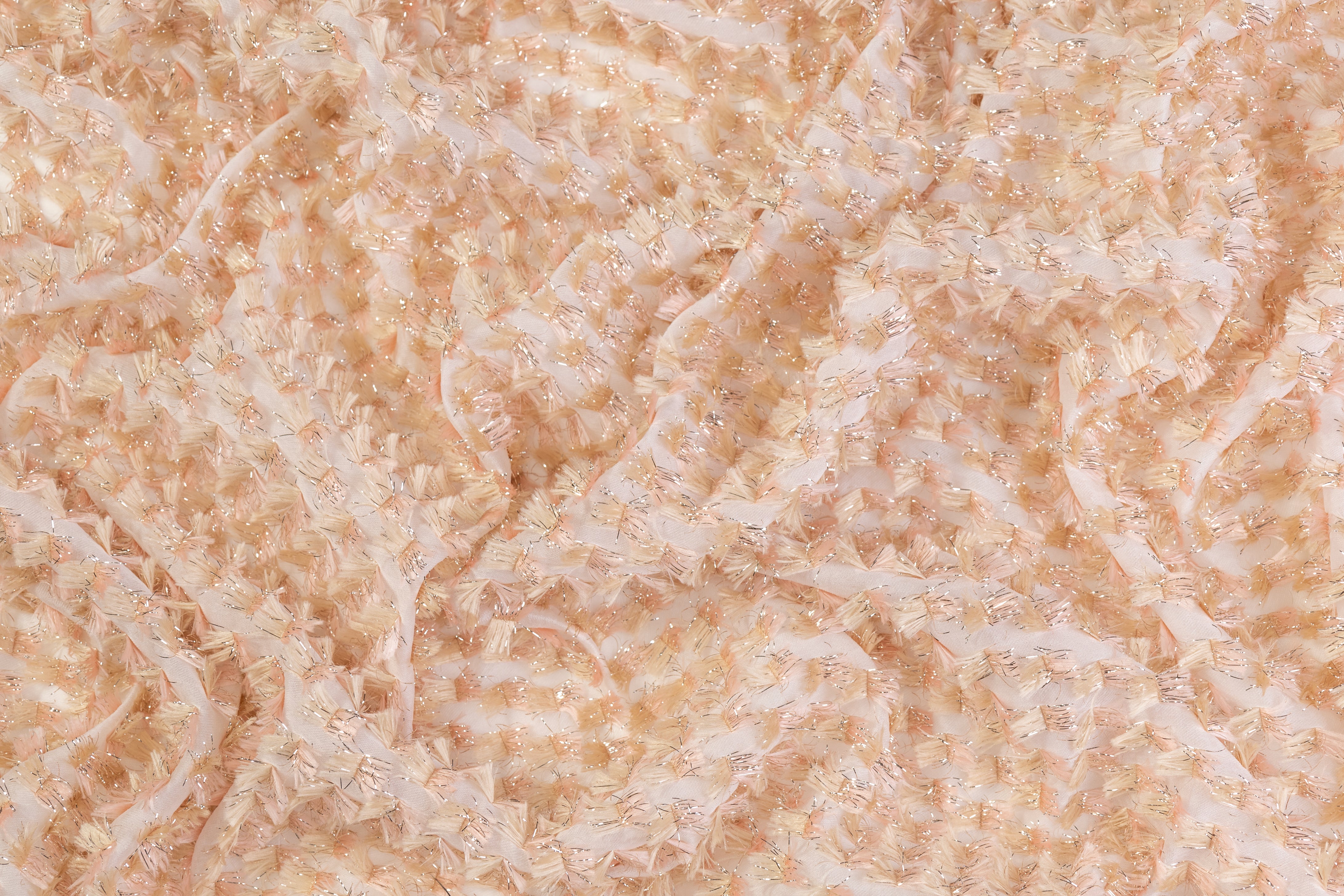 Fringed Italian Silk Blend Gazar - Peach