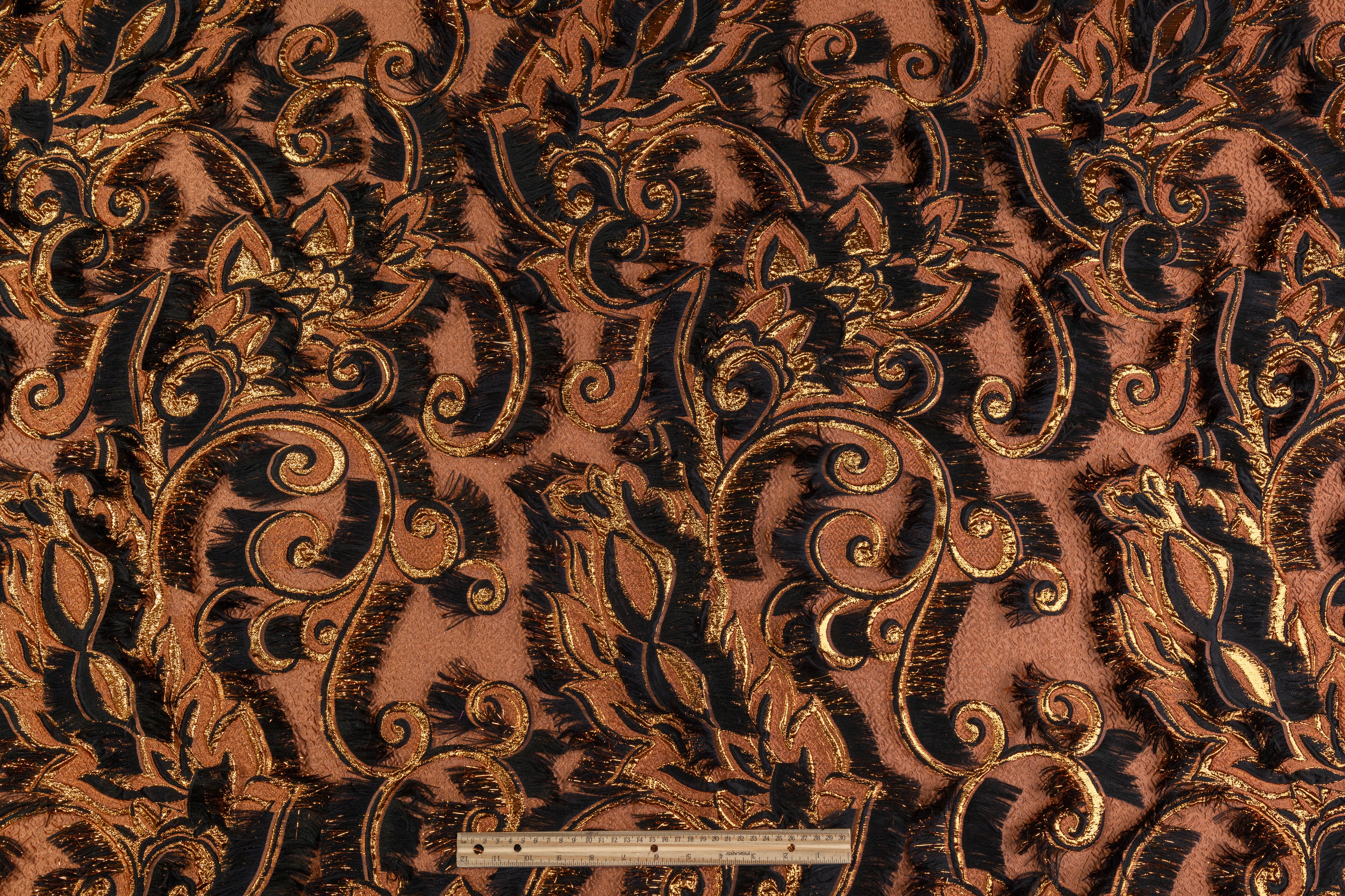 Fringed Italian Metallic Brocade - Burned Orange