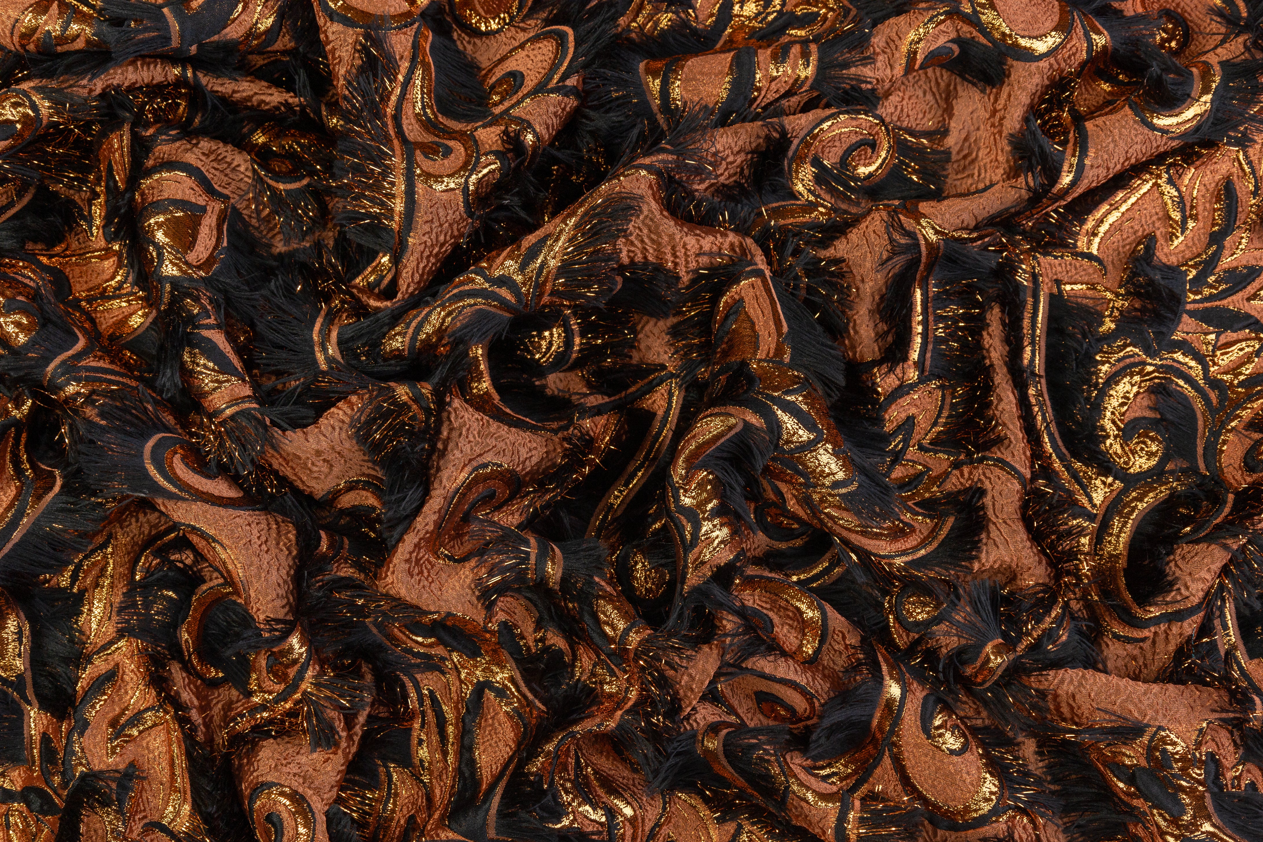 Fringed Italian Metallic Brocade - Burned Orange