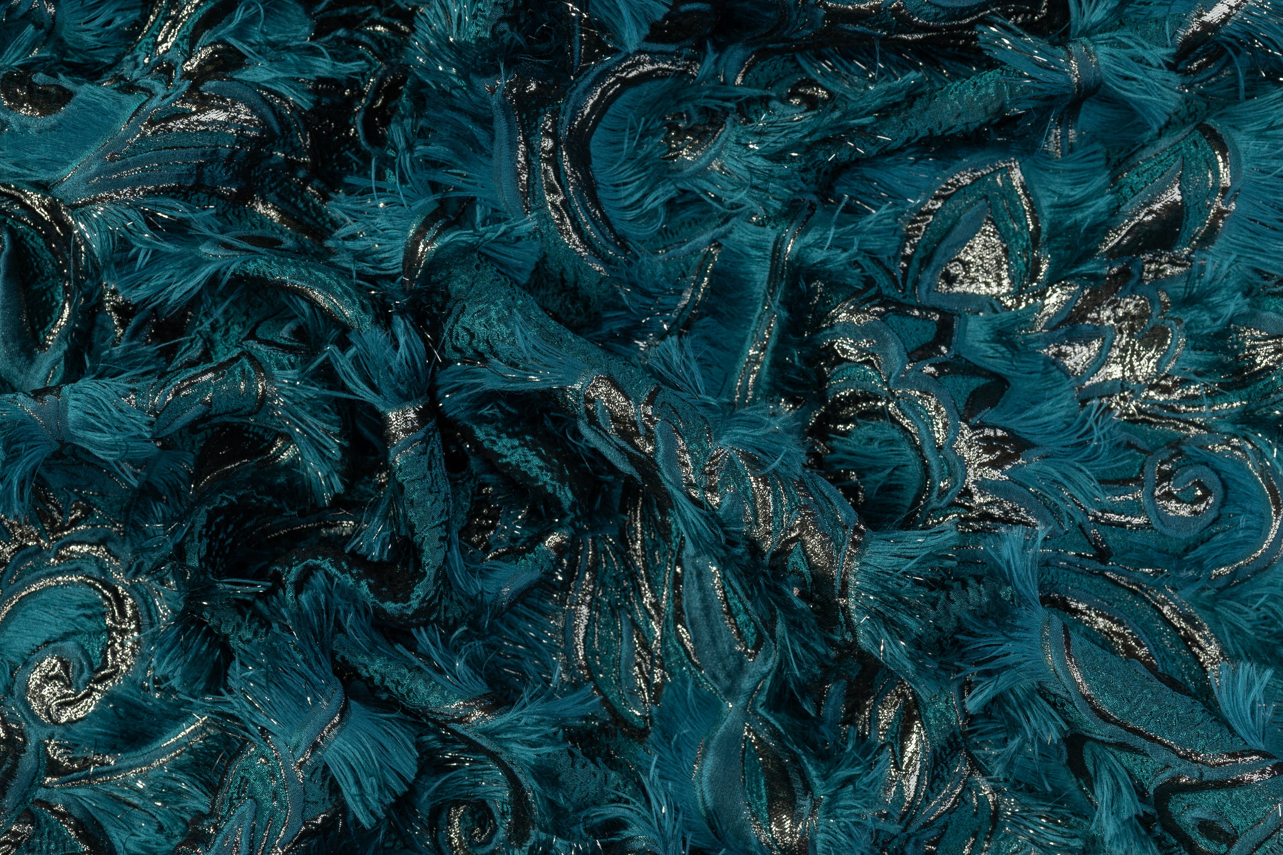 Fringed Italian Metallic Brocade - Teal Blue