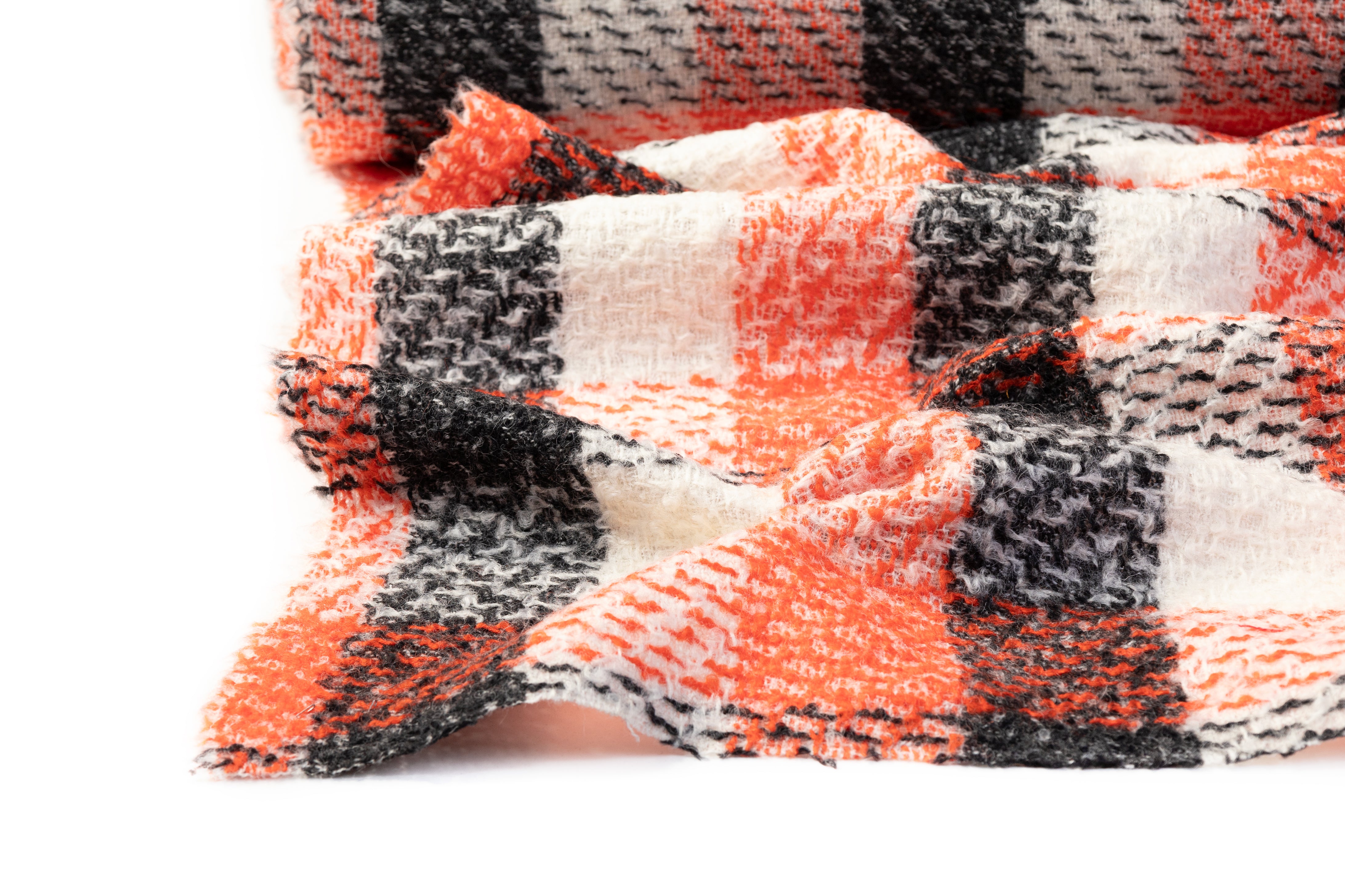 Checked Italian Wool Tweed - Orange / Off White / Black