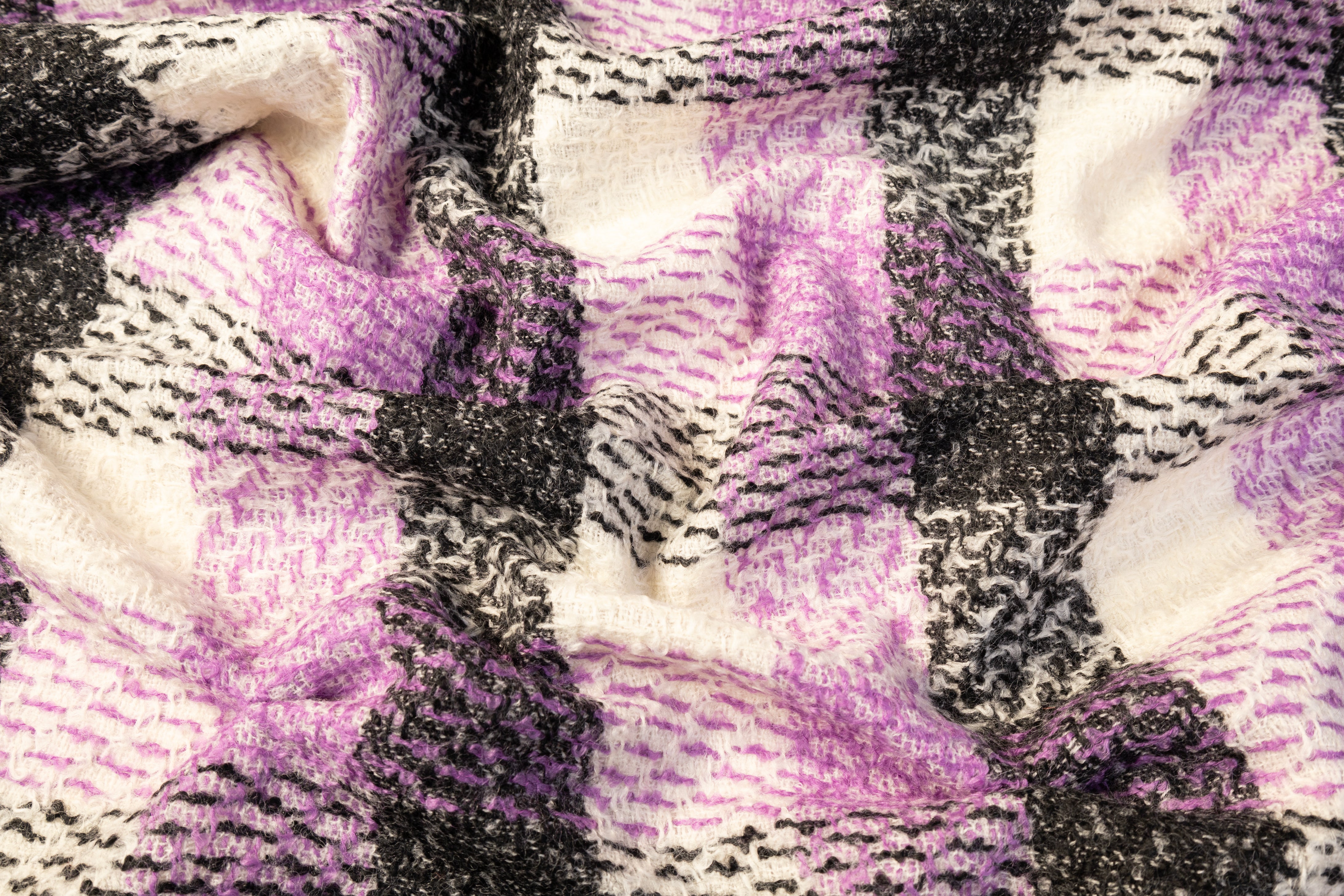 Checked Italian Wool Tweed - Lilac / Off White / Black