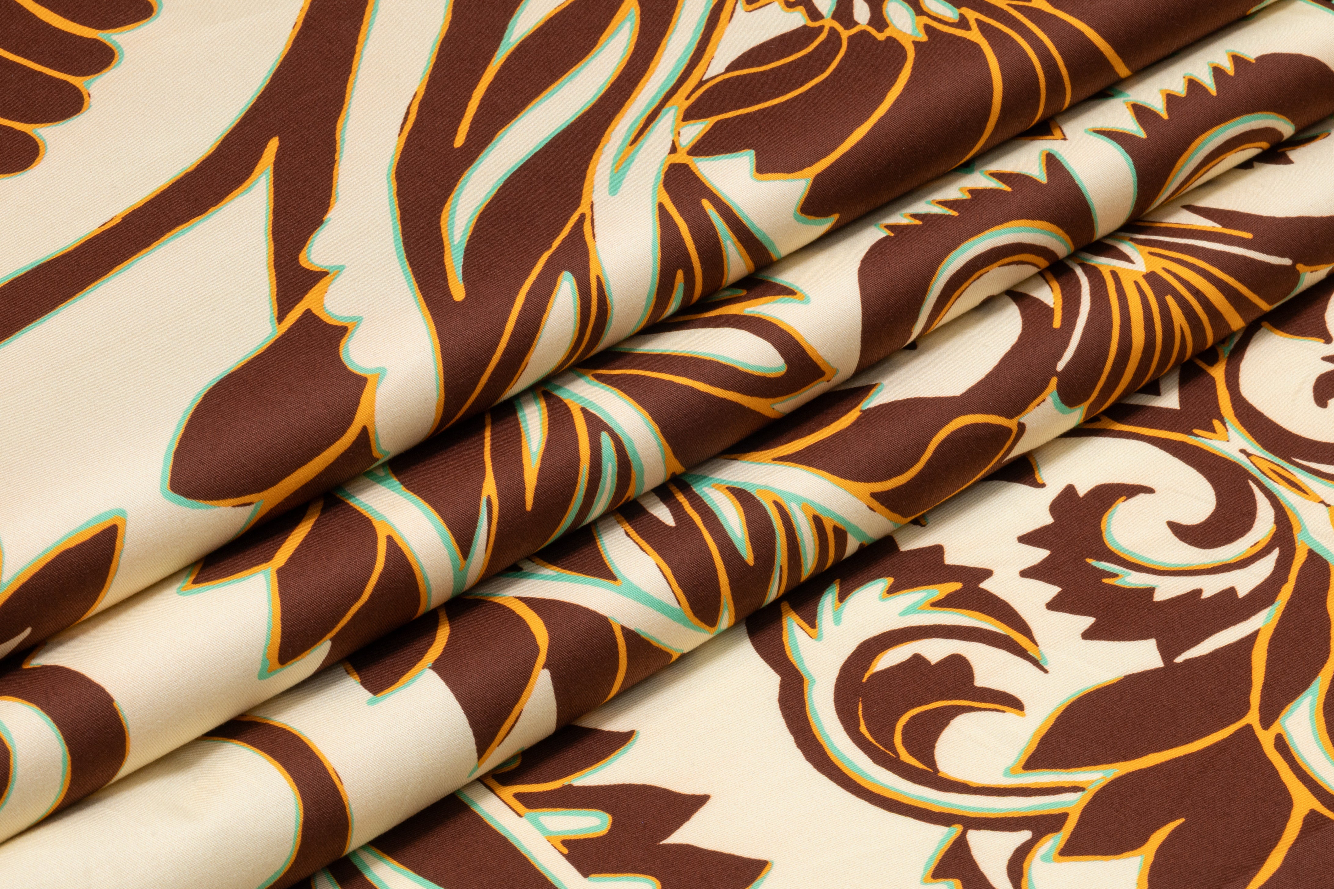 Damask Italian Cotton Twill - Cream / Brown