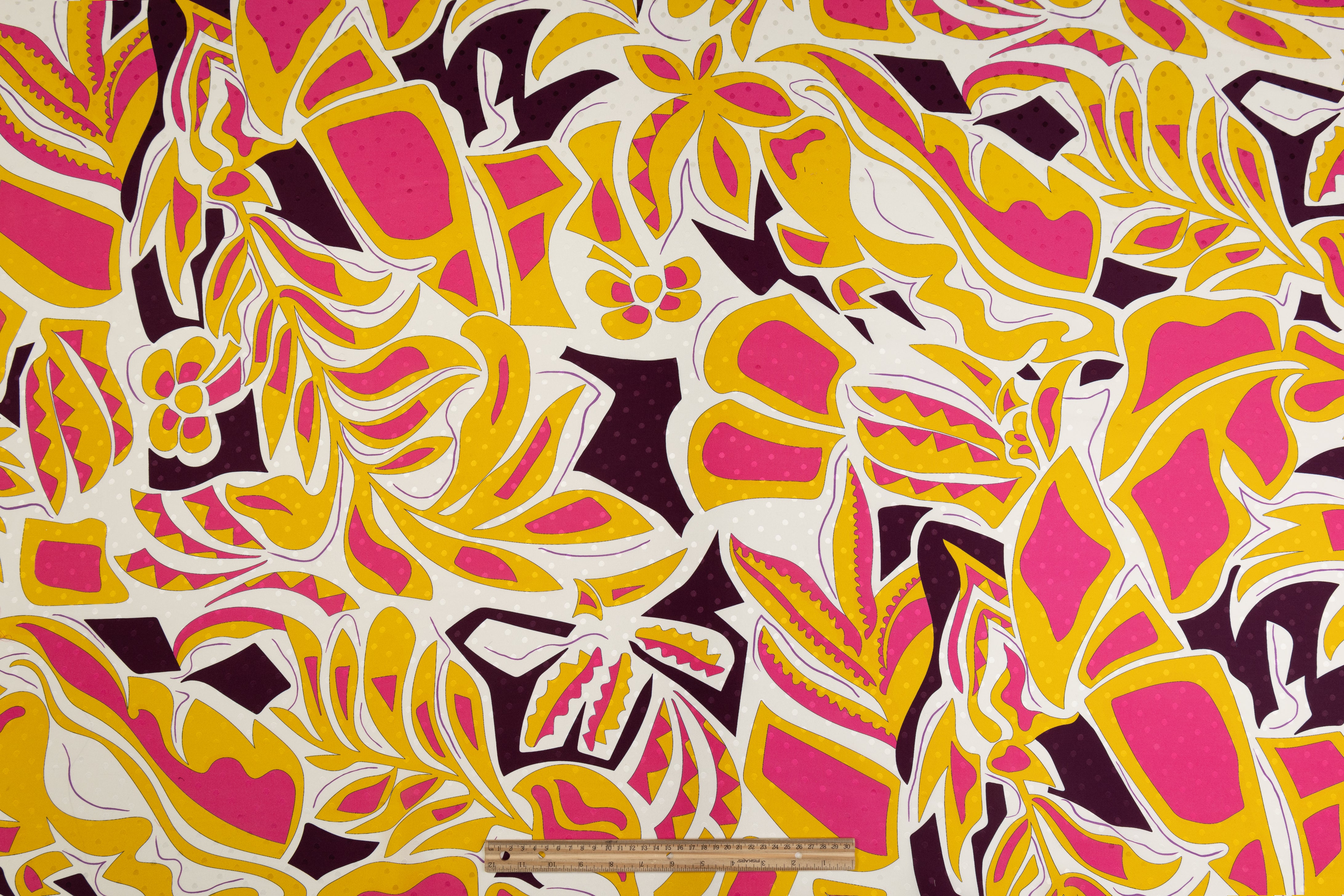 Printed Italian Silk Jacquard - Yellow / Pink