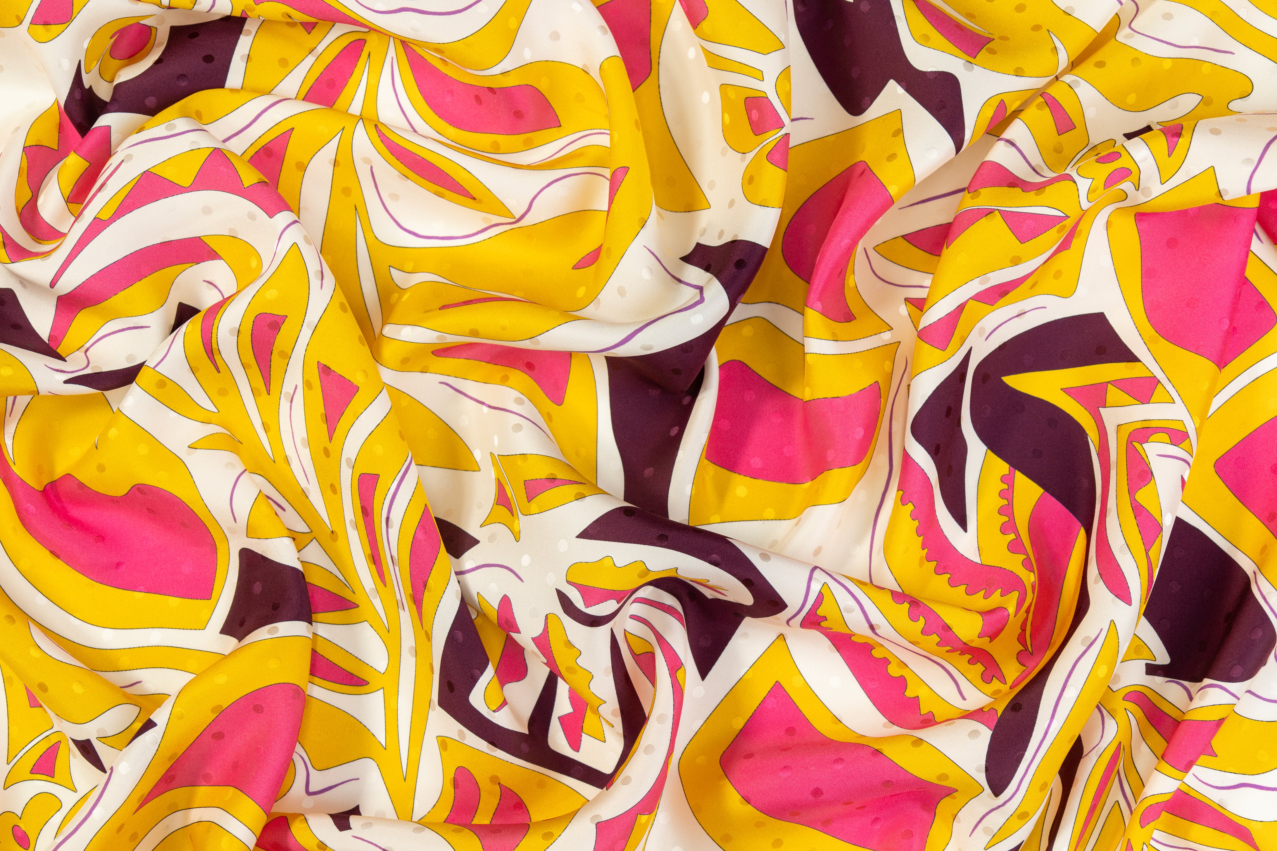 Printed Italian Silk Jacquard - Yellow / Pink
