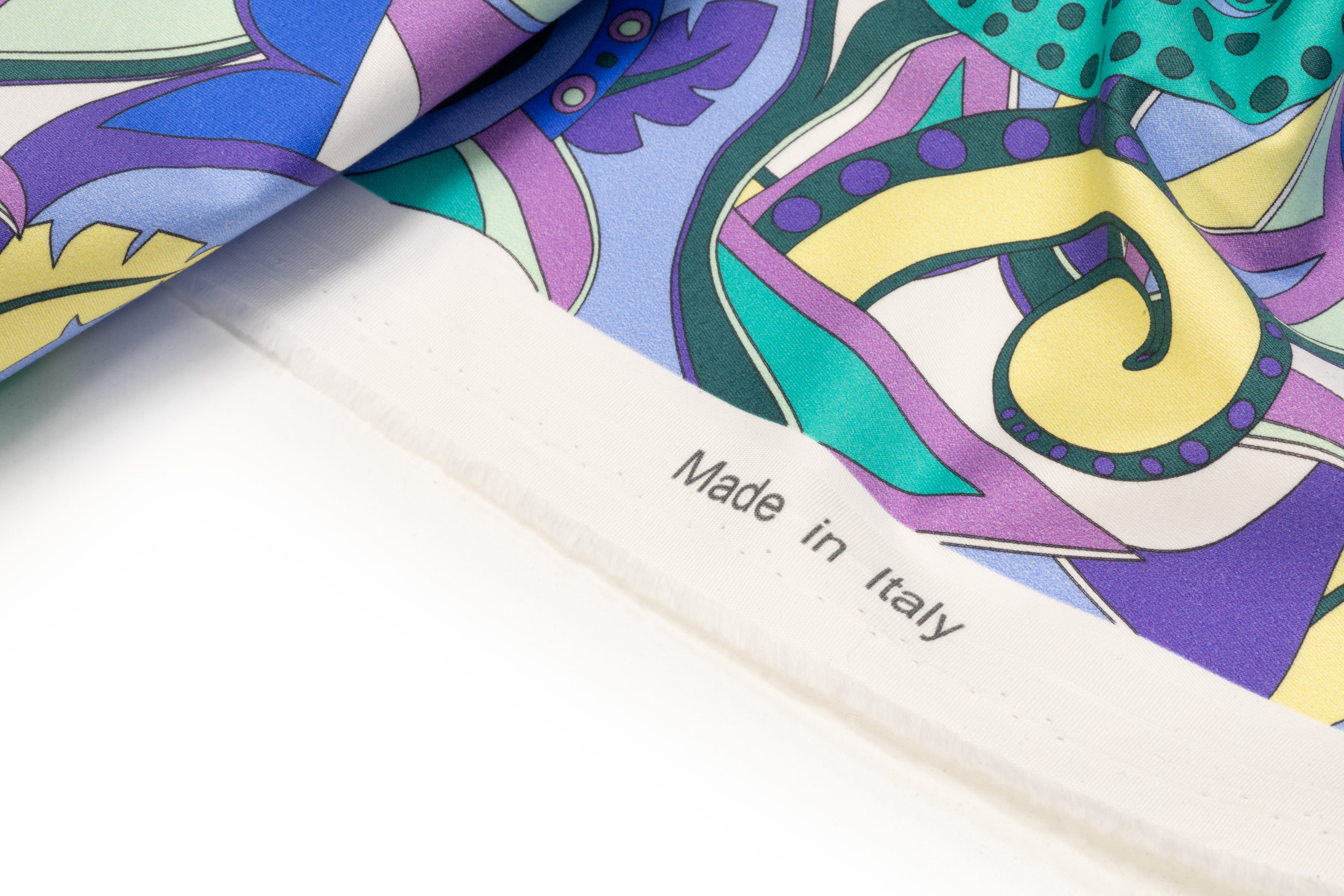 Abstract Paisley Floral Italian Cotton Sateen - Blue / Green / Yellow / Purple