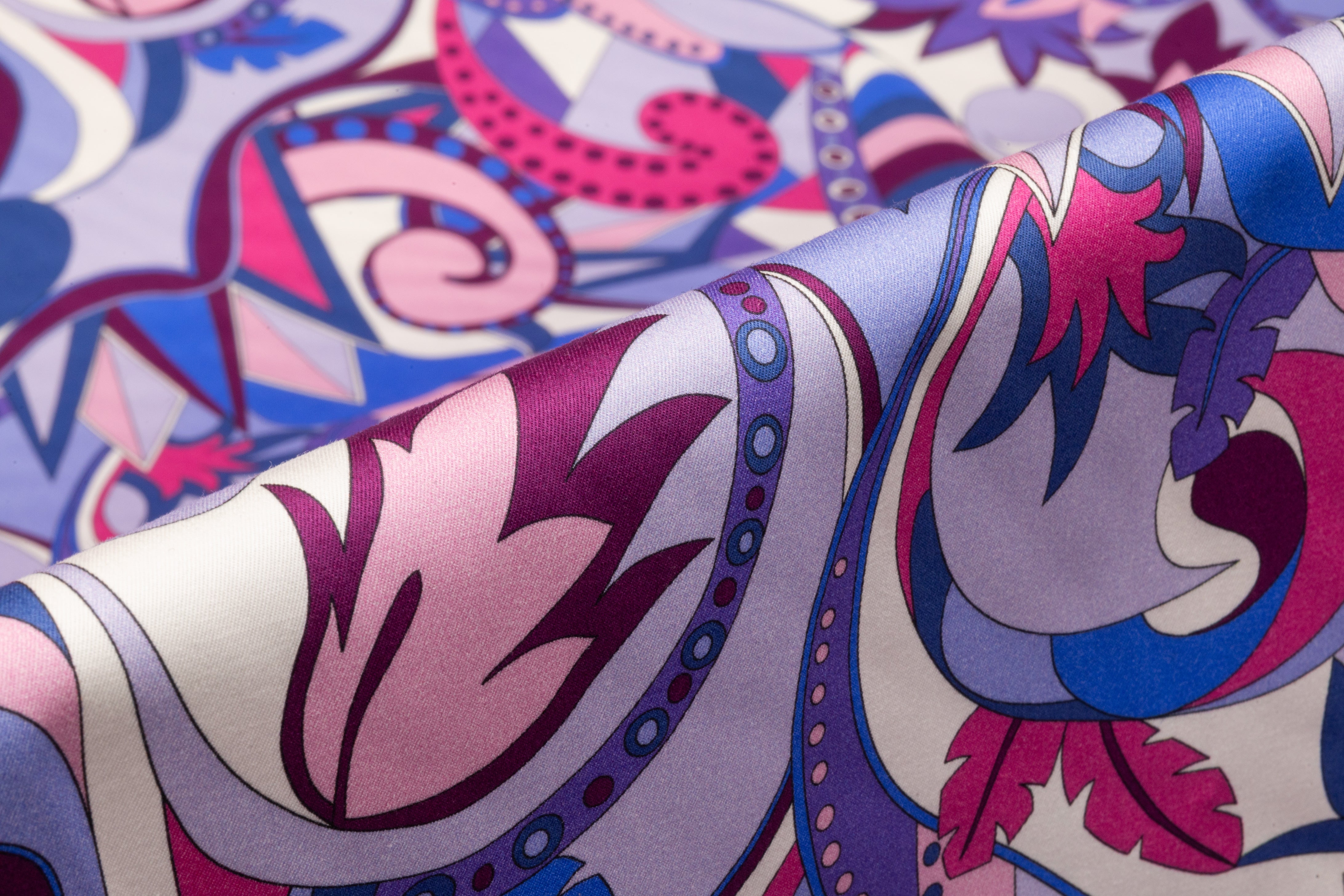 Abstract Paisley Floral Italian Cotton Sateen - Blue / Magenta / Lavender