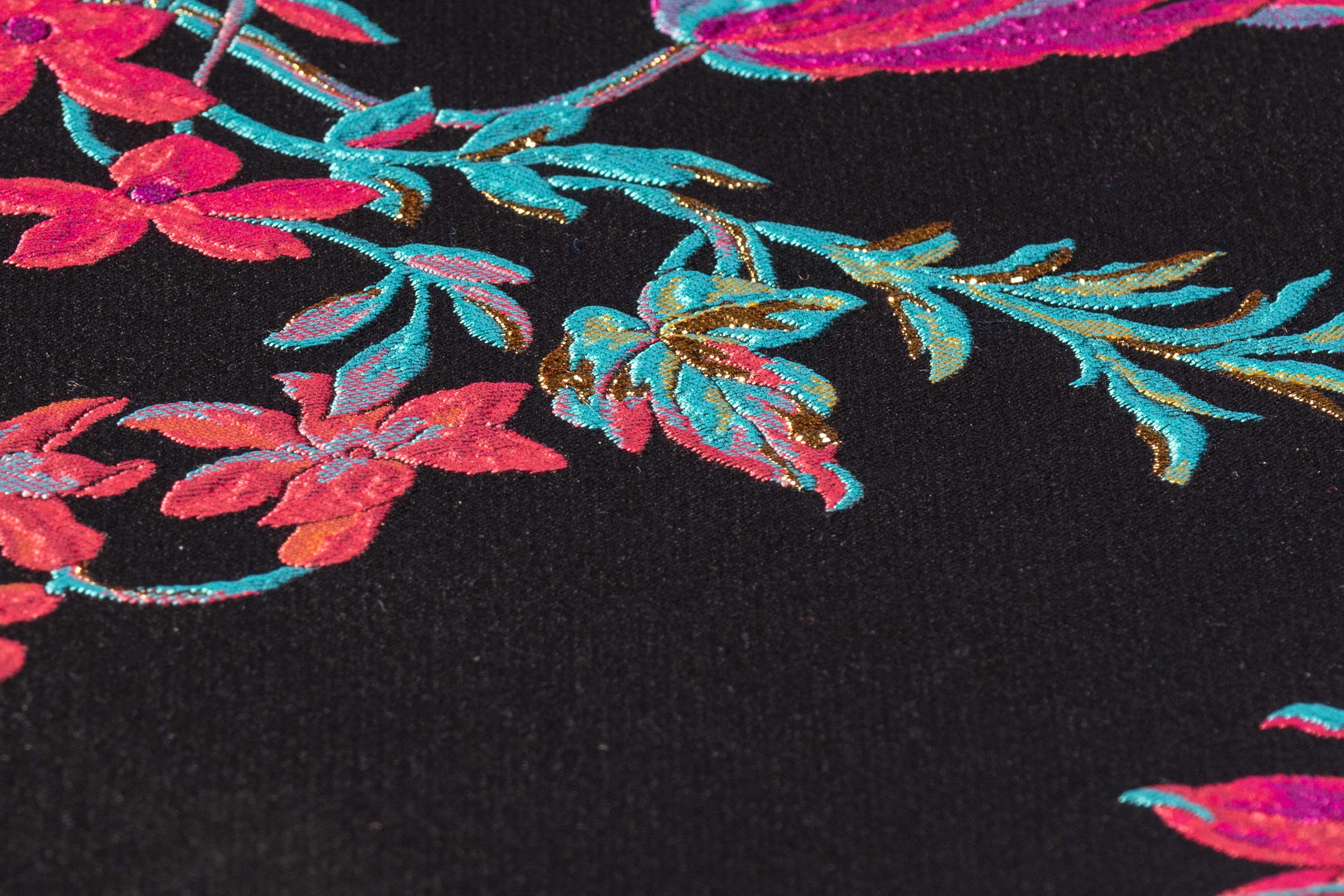 Floral Metallic Italian Silk Blend Brocade - Black / Multicolor