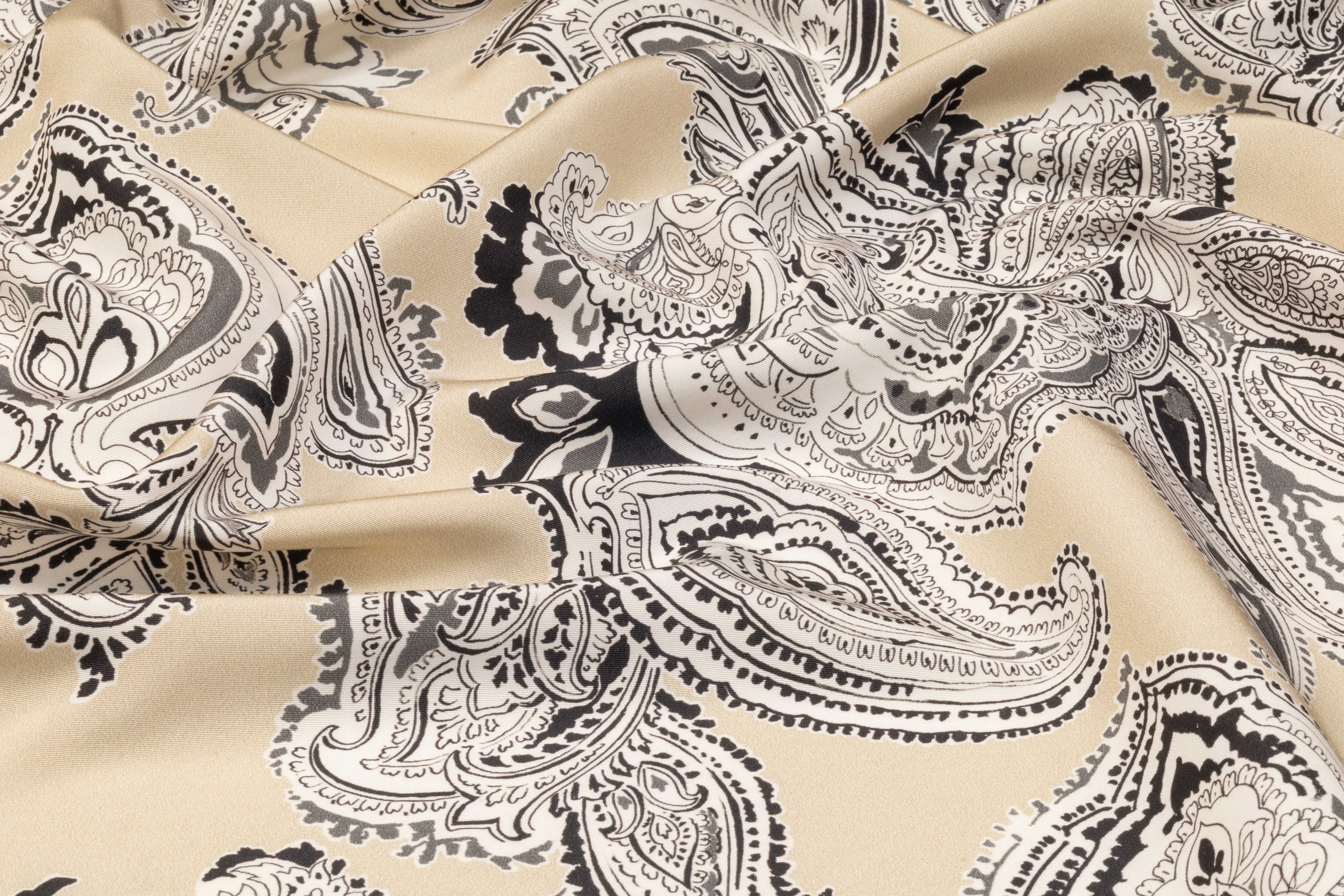Paisley Italian Silk Faille - Beige