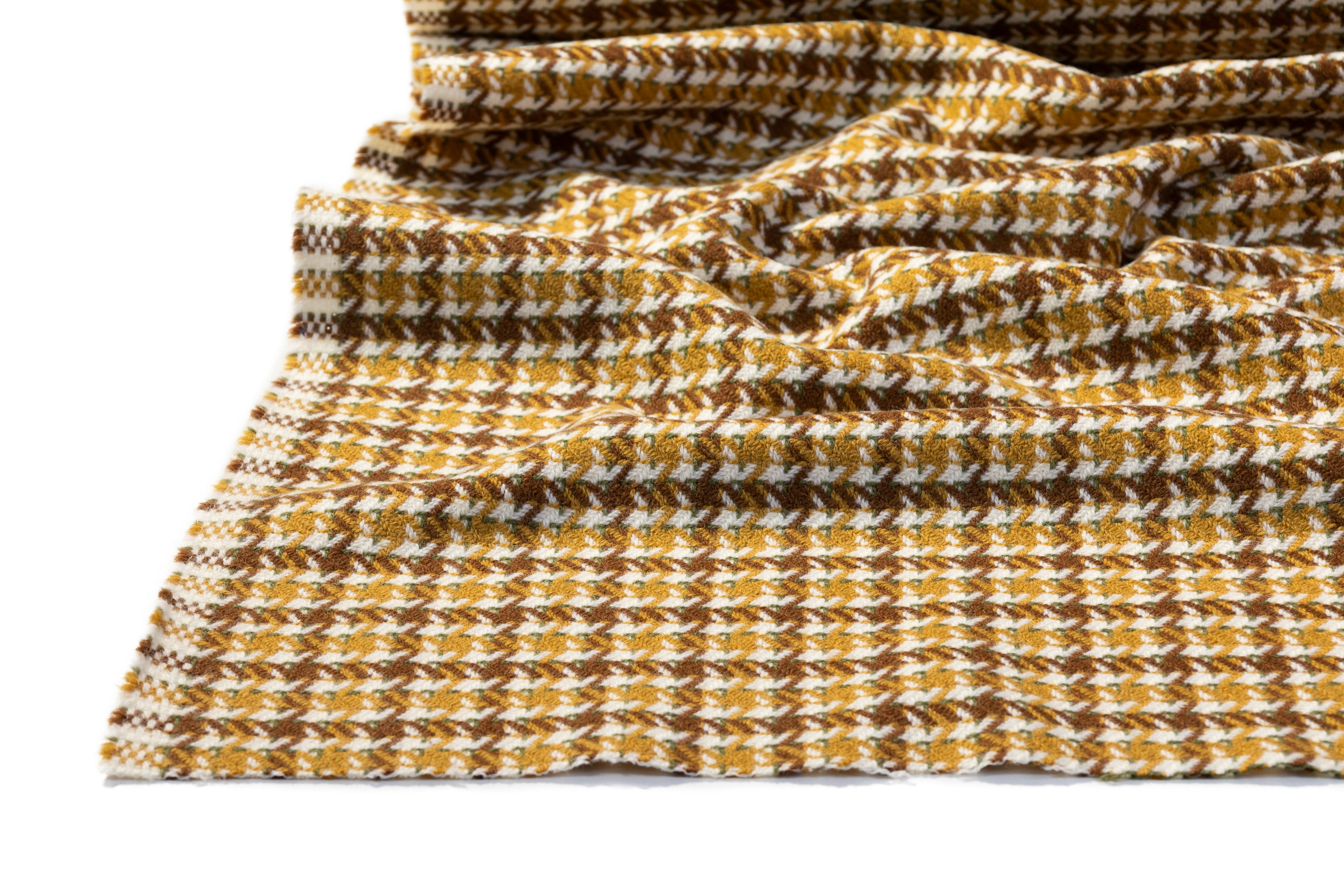 Houndstooth Italian Wool Coating - Mustard / Chestnut