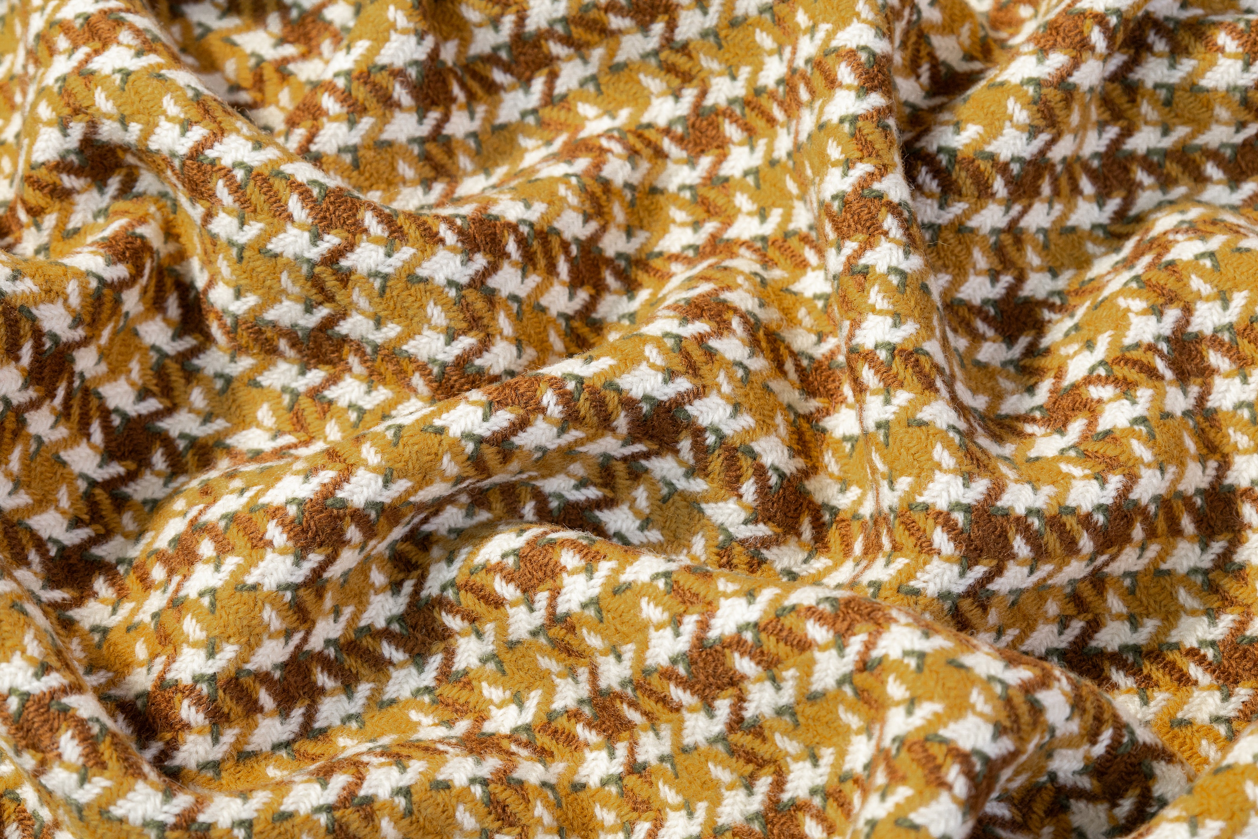 Houndstooth Italian Wool Coating - Mustard / Chestnut