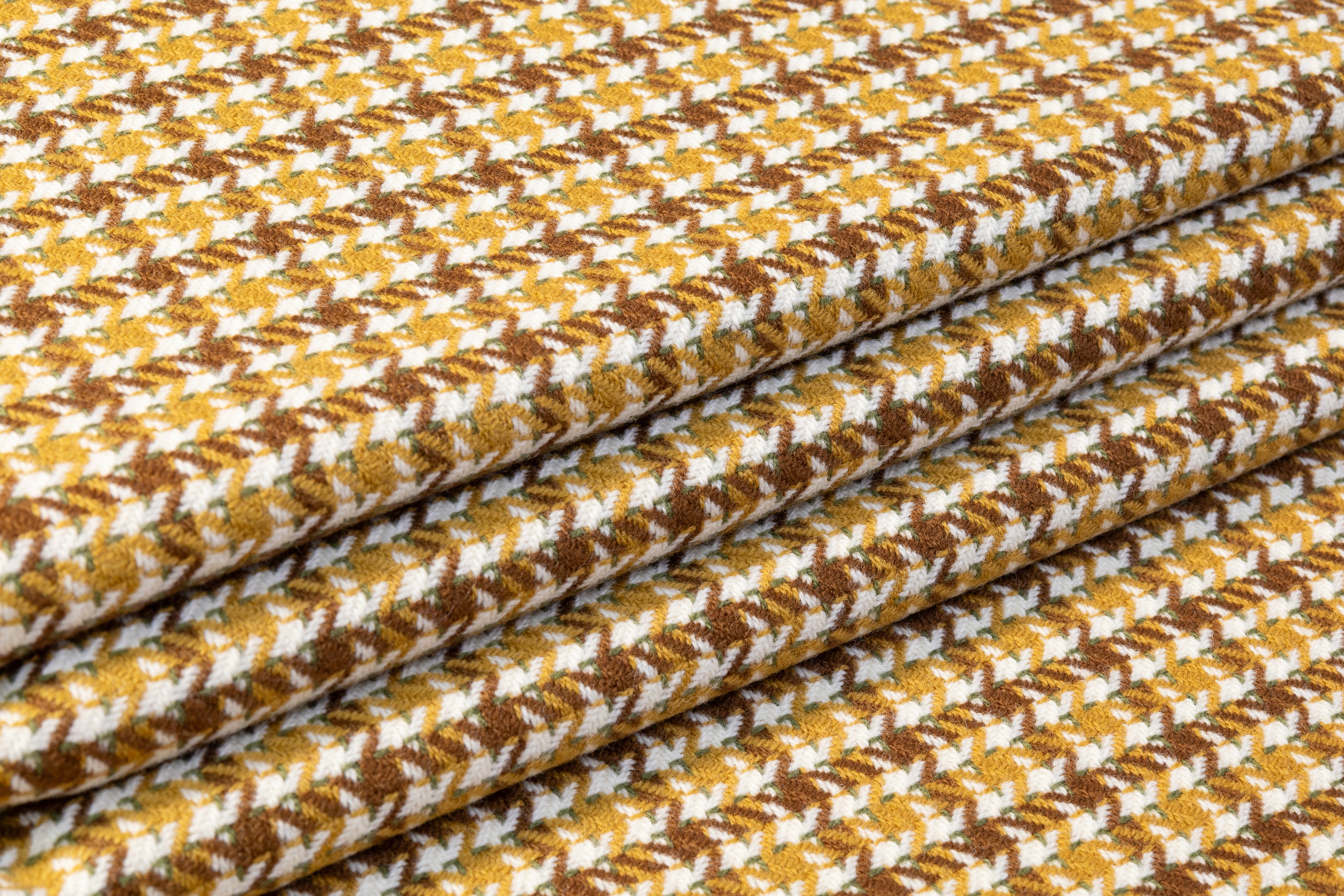 Houndstooth Italian Wool Coating - Mustard / Chestnut