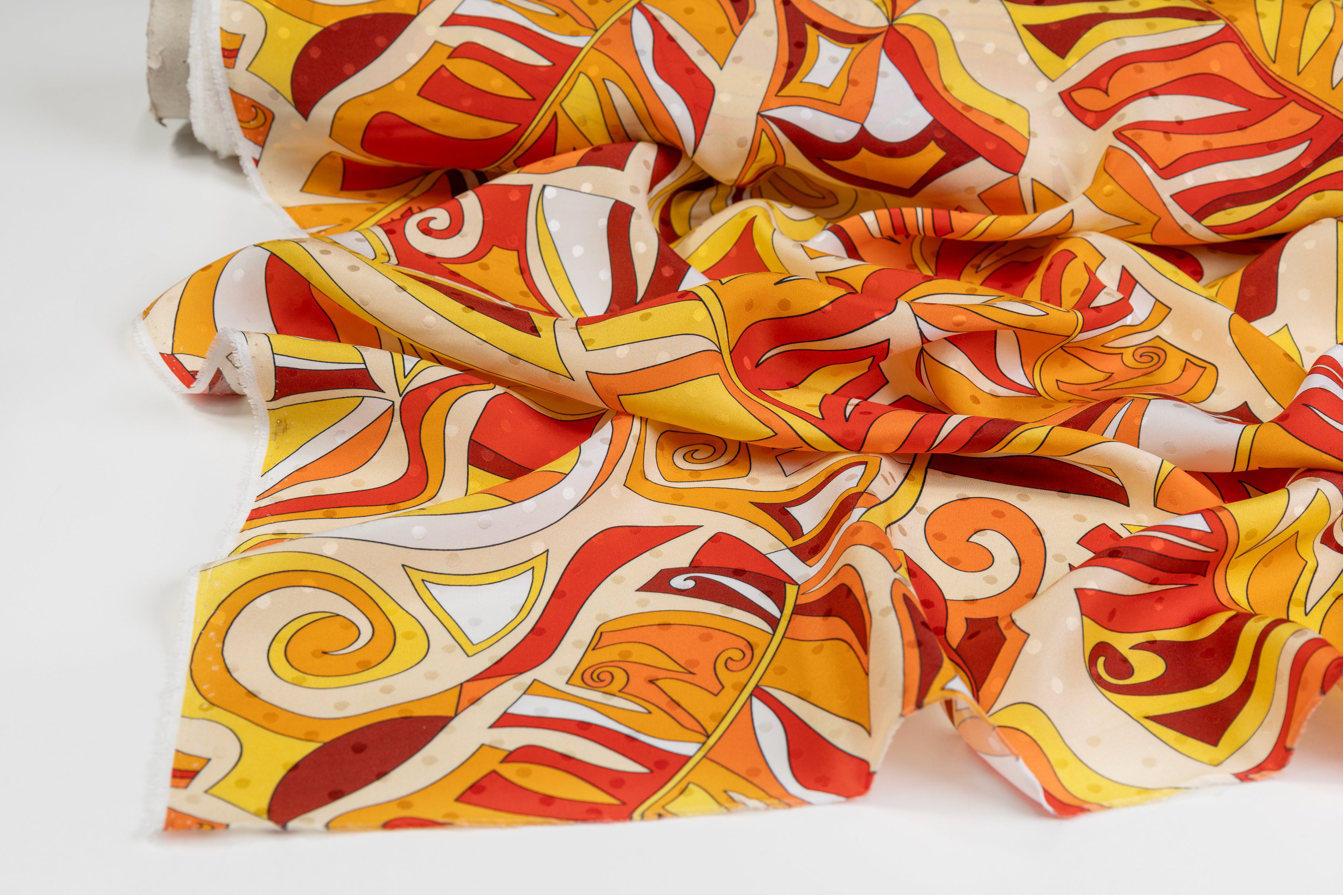 Printed Italian Silk Jacquard - Orange / Yellow
