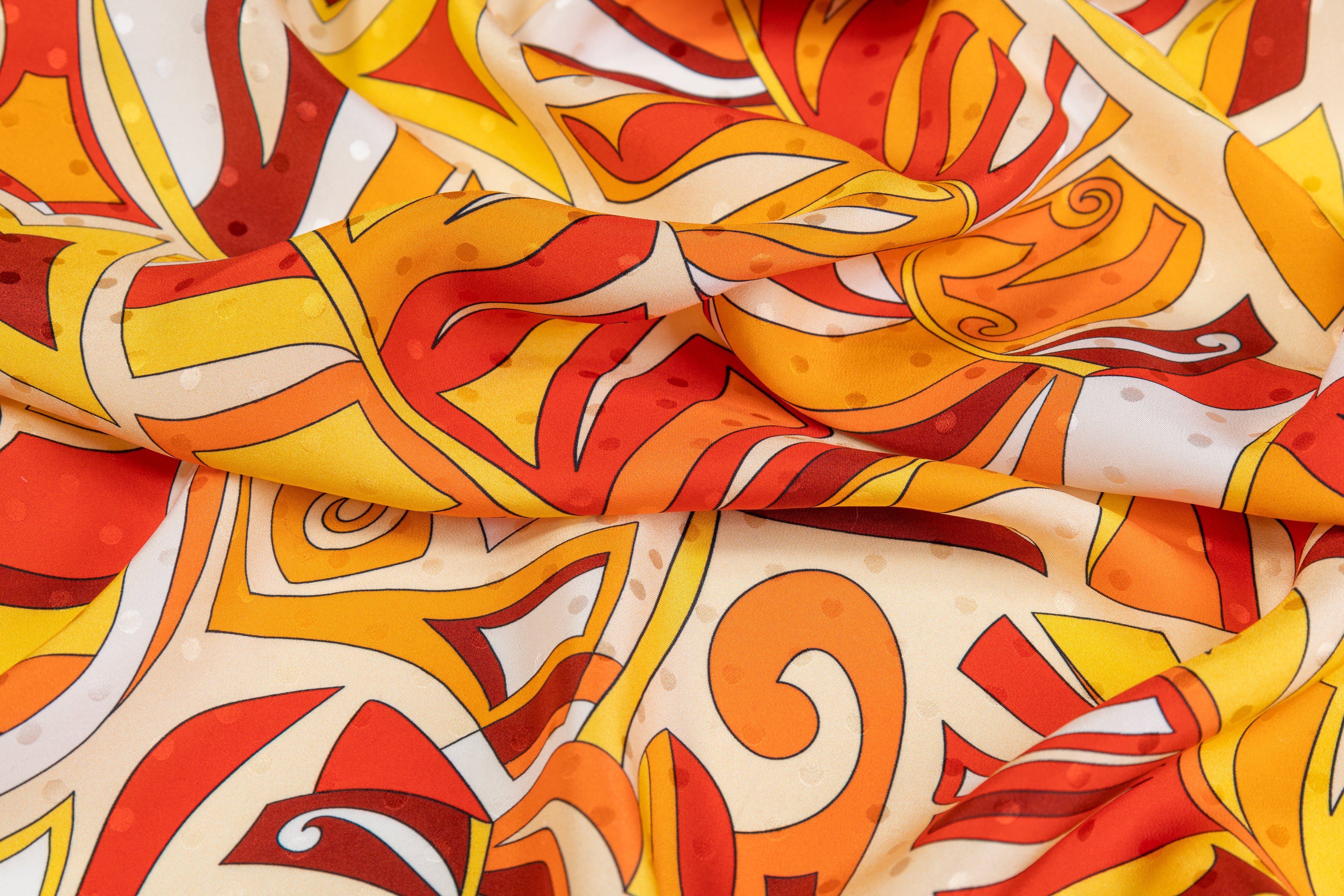 Printed Italian Silk Jacquard - Orange / Yellow