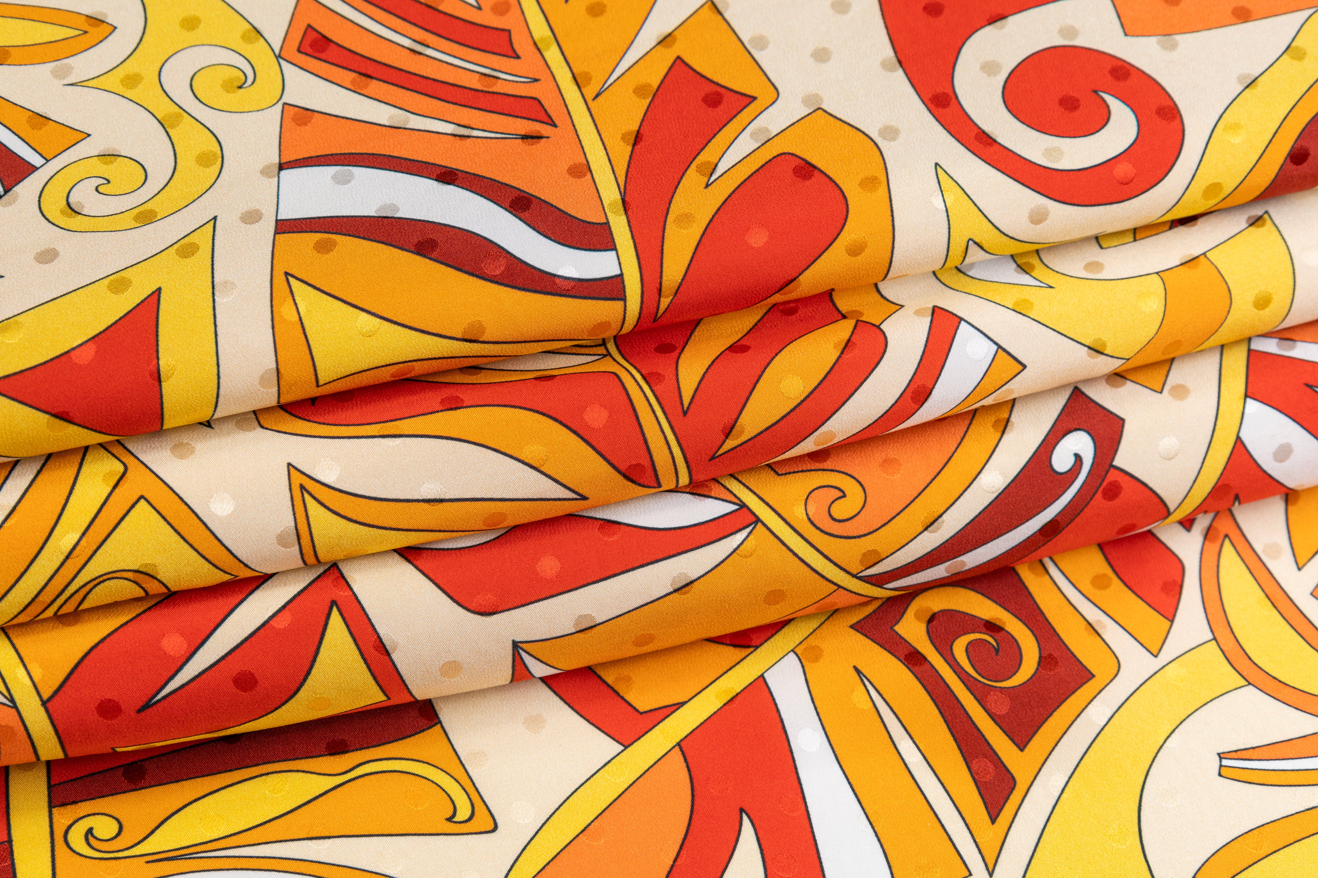 Printed Italian Silk Jacquard - Orange / Yellow