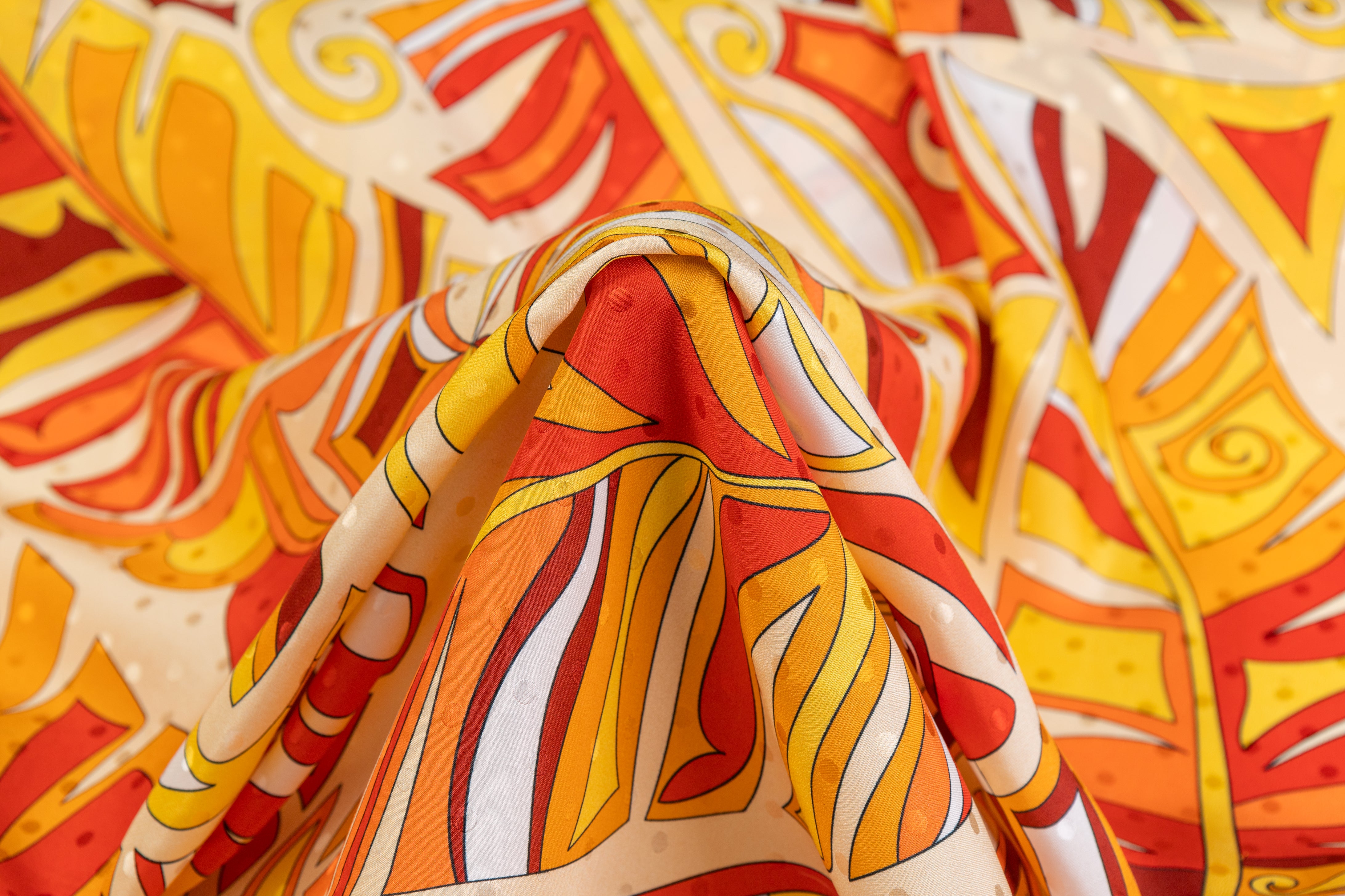 Printed Italian Silk Jacquard - Orange / Yellow