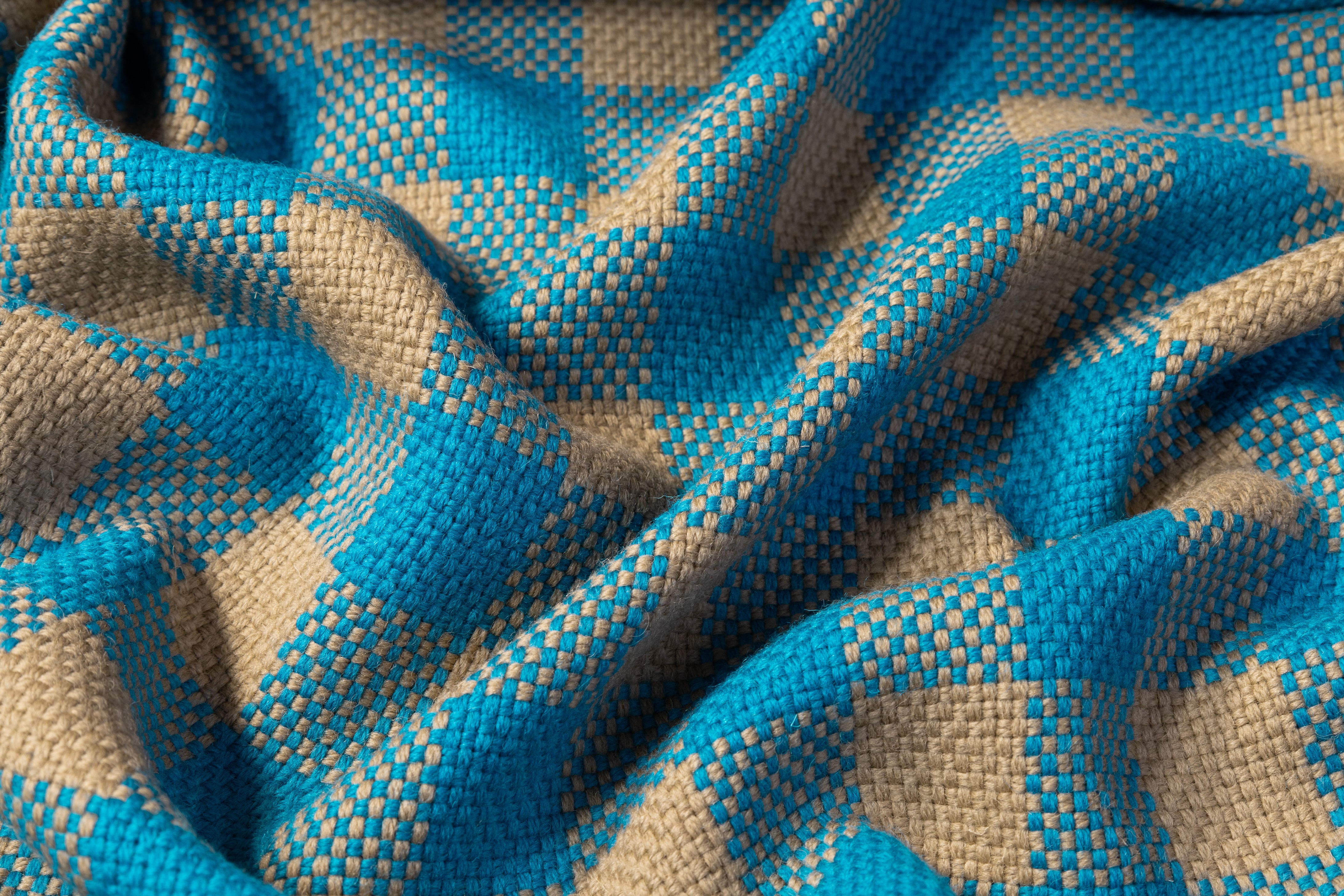 Checked Italian Wool Coating - Blue / Beige