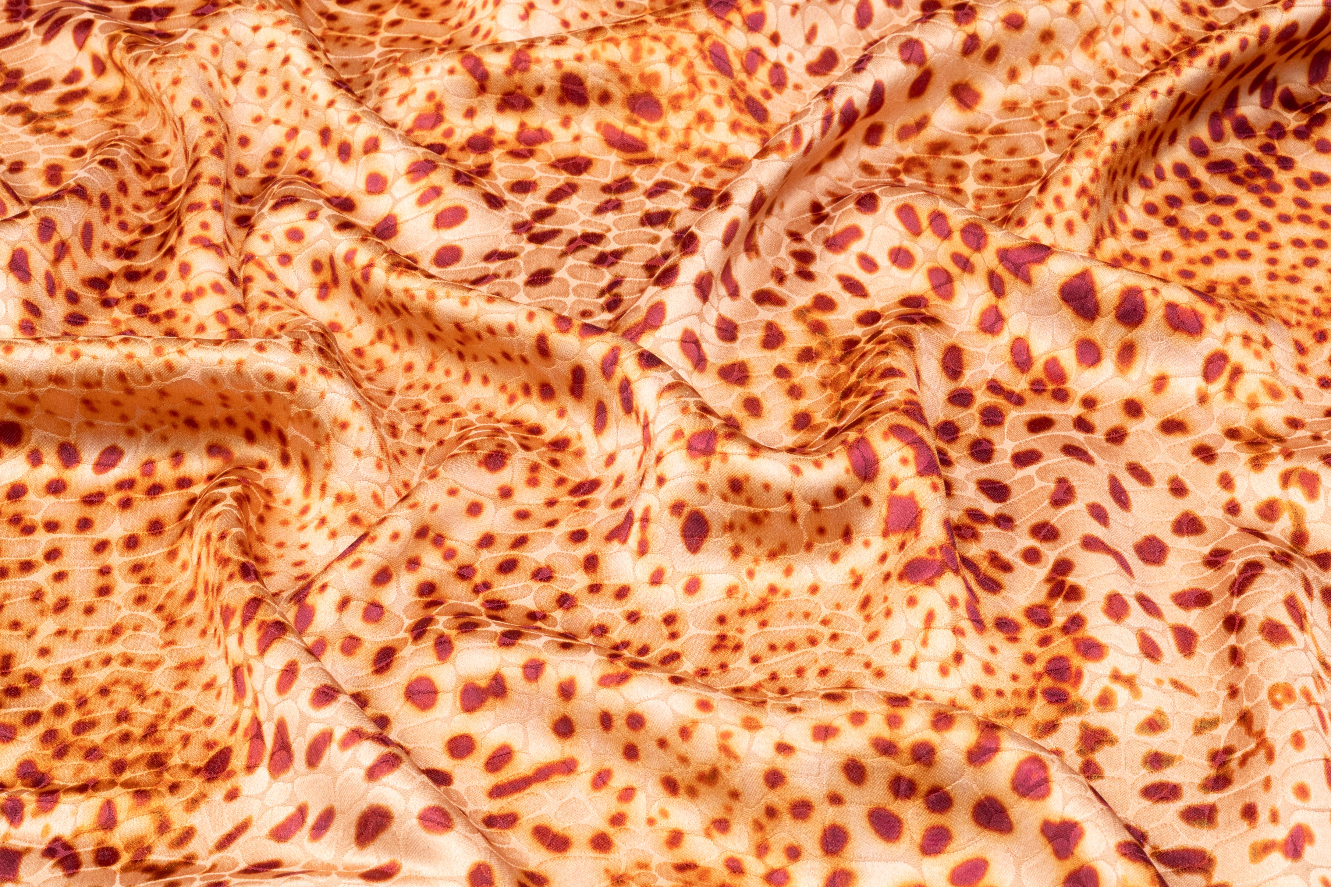 Reptilian Printed Italian Viscose Jacquard - Orange