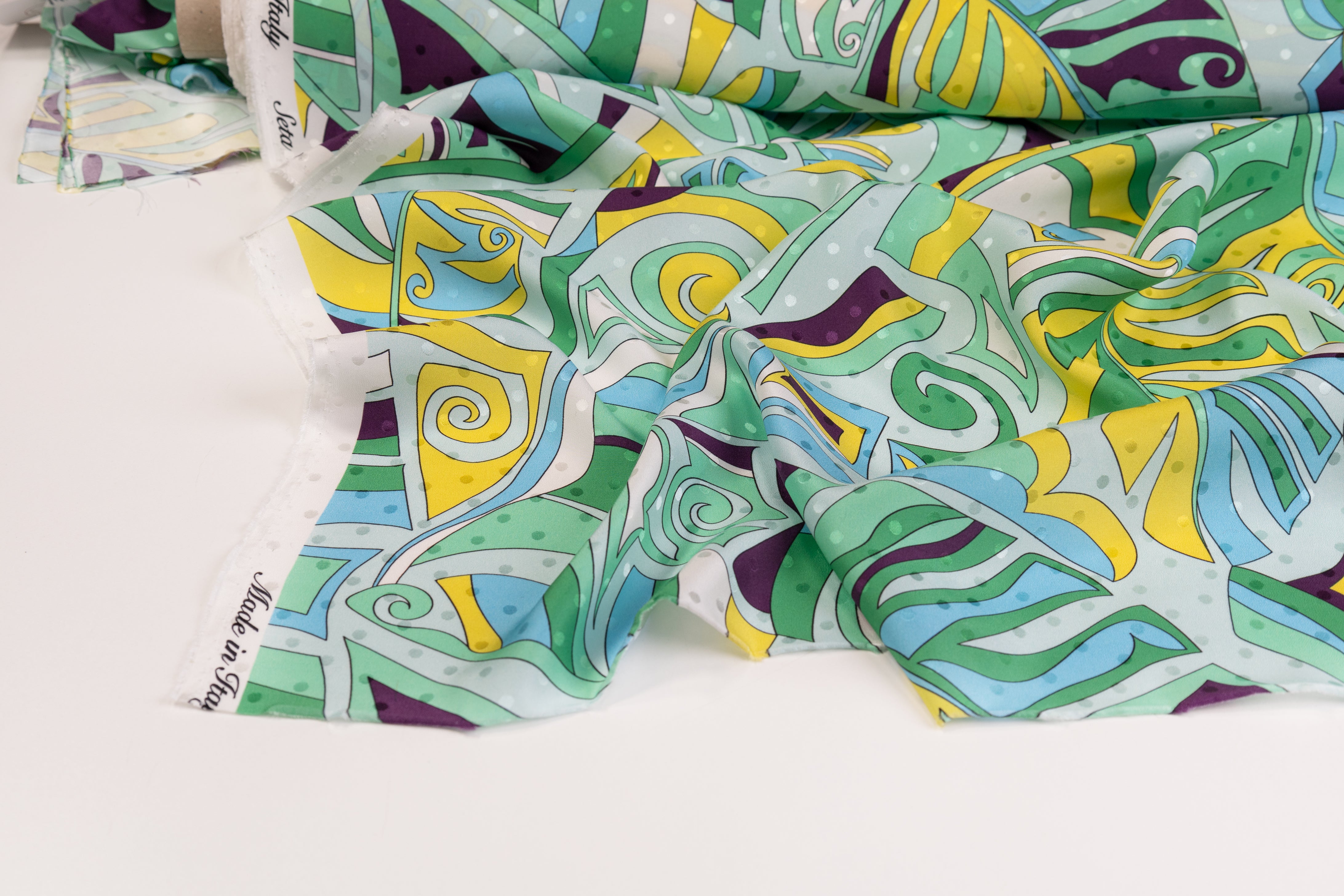 Printed Italian Silk Jacquard - Green