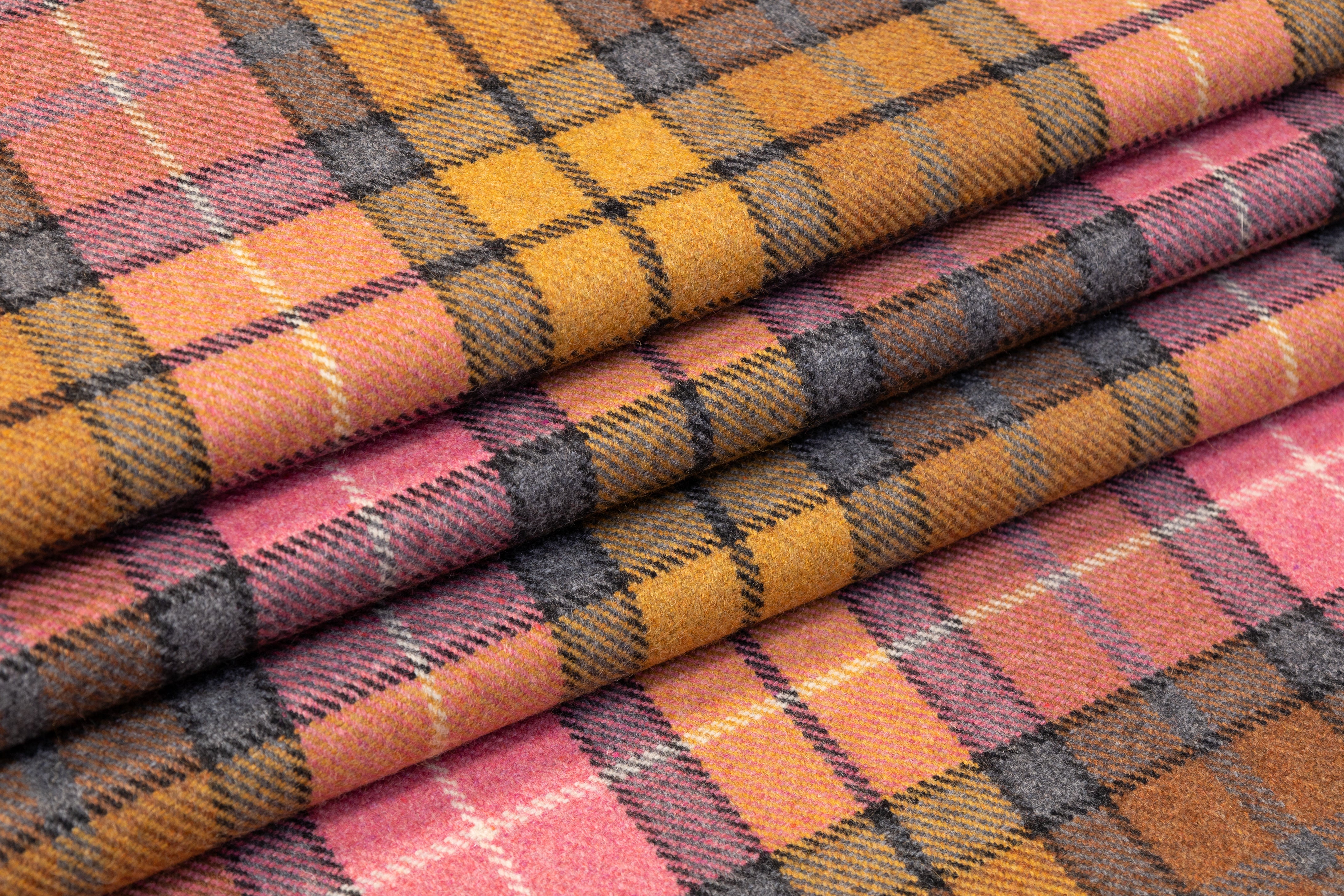 Plaid Italian Wool Blend Coating - Rose / Amber